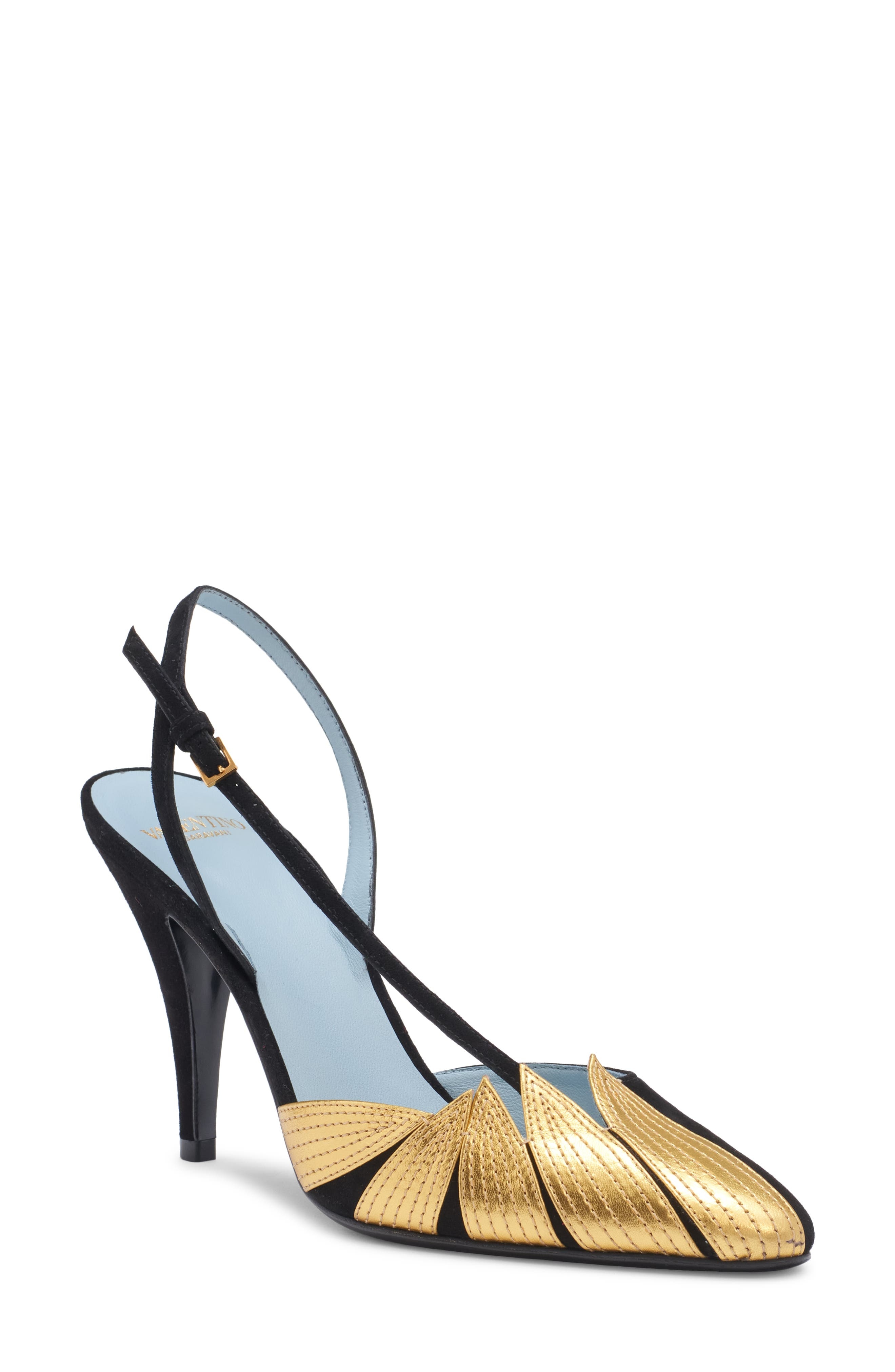 Valentino Garavani Foliage Slingback Pump in Dql Nero/Old Gold at Nordstrom - 1