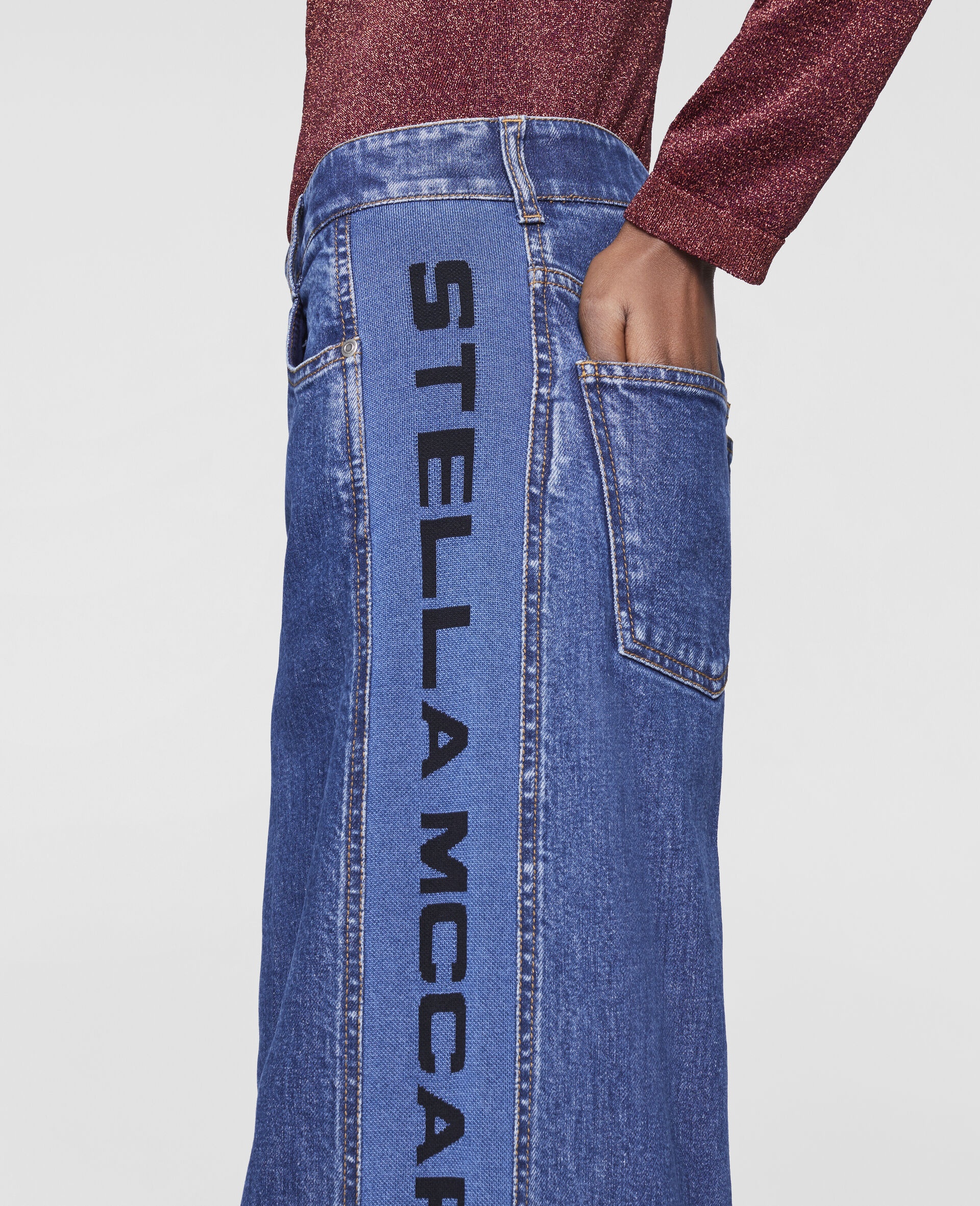 Flared Rib Denim Pants - 4