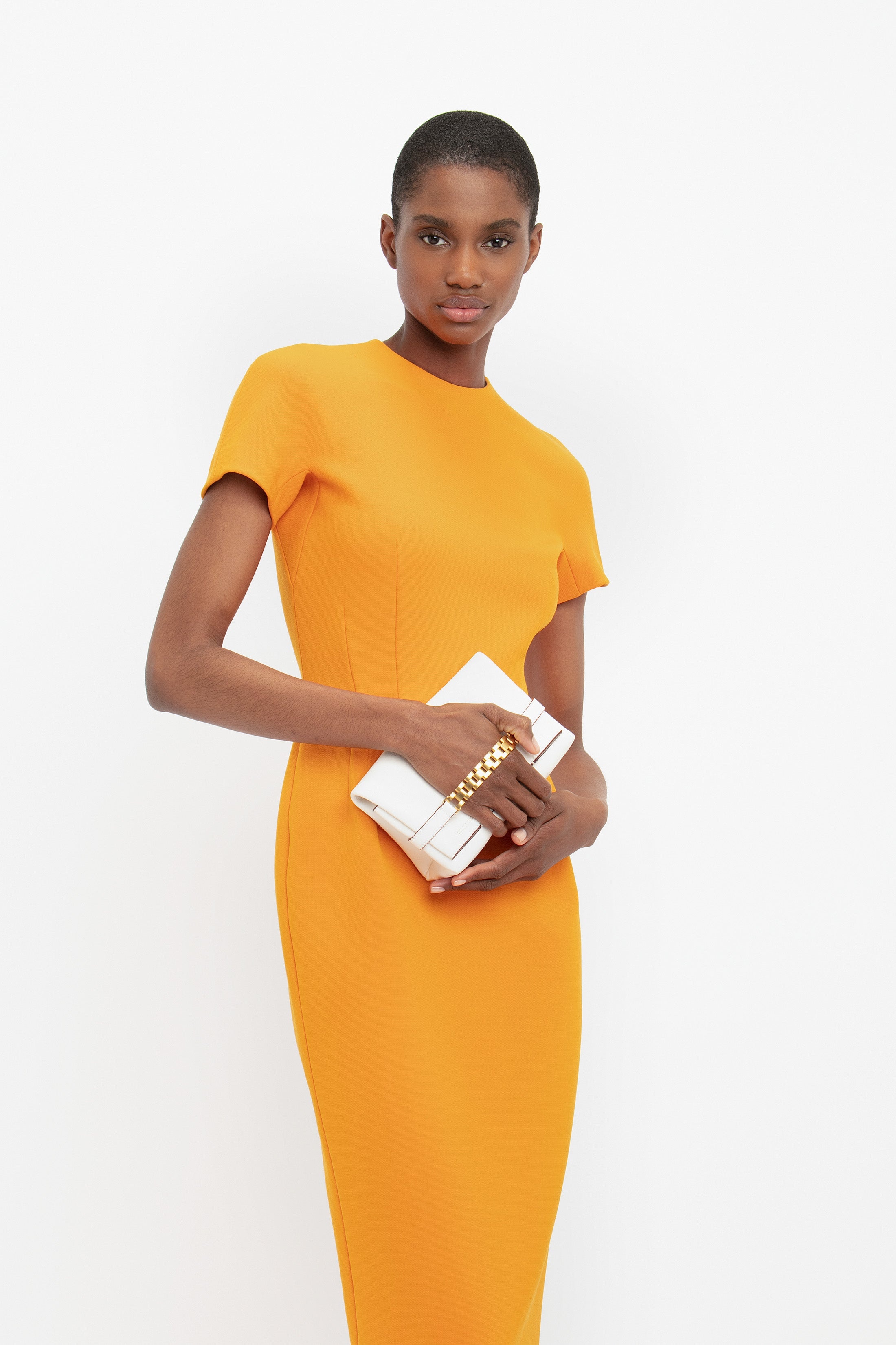 Victoria Beckham Fitted T-Shirt Dress In Mandarin - 1323WDR004745A |  REVERSIBLE