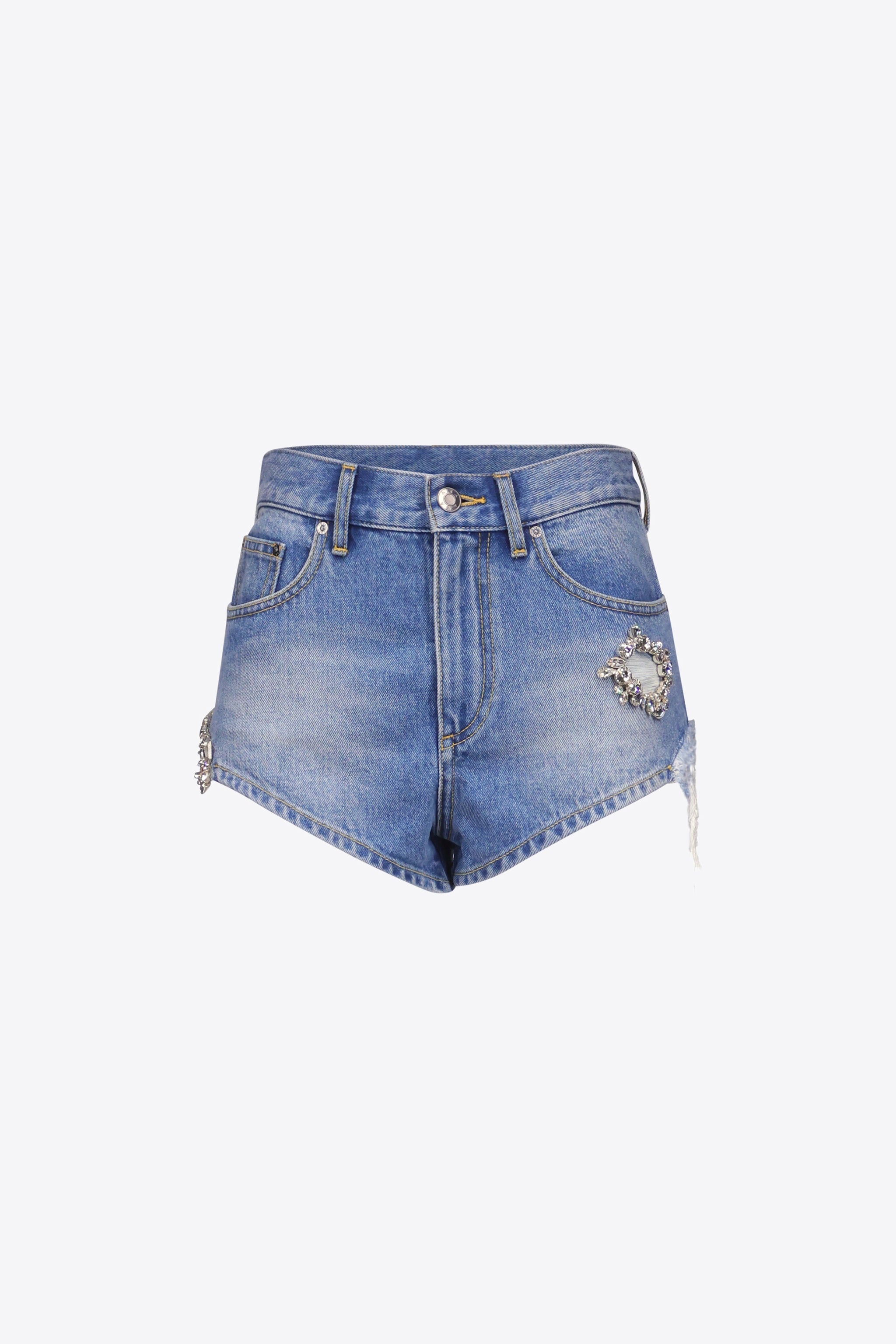 DISTRESSED CRYSTAL DENIM HOT SHORT - 1