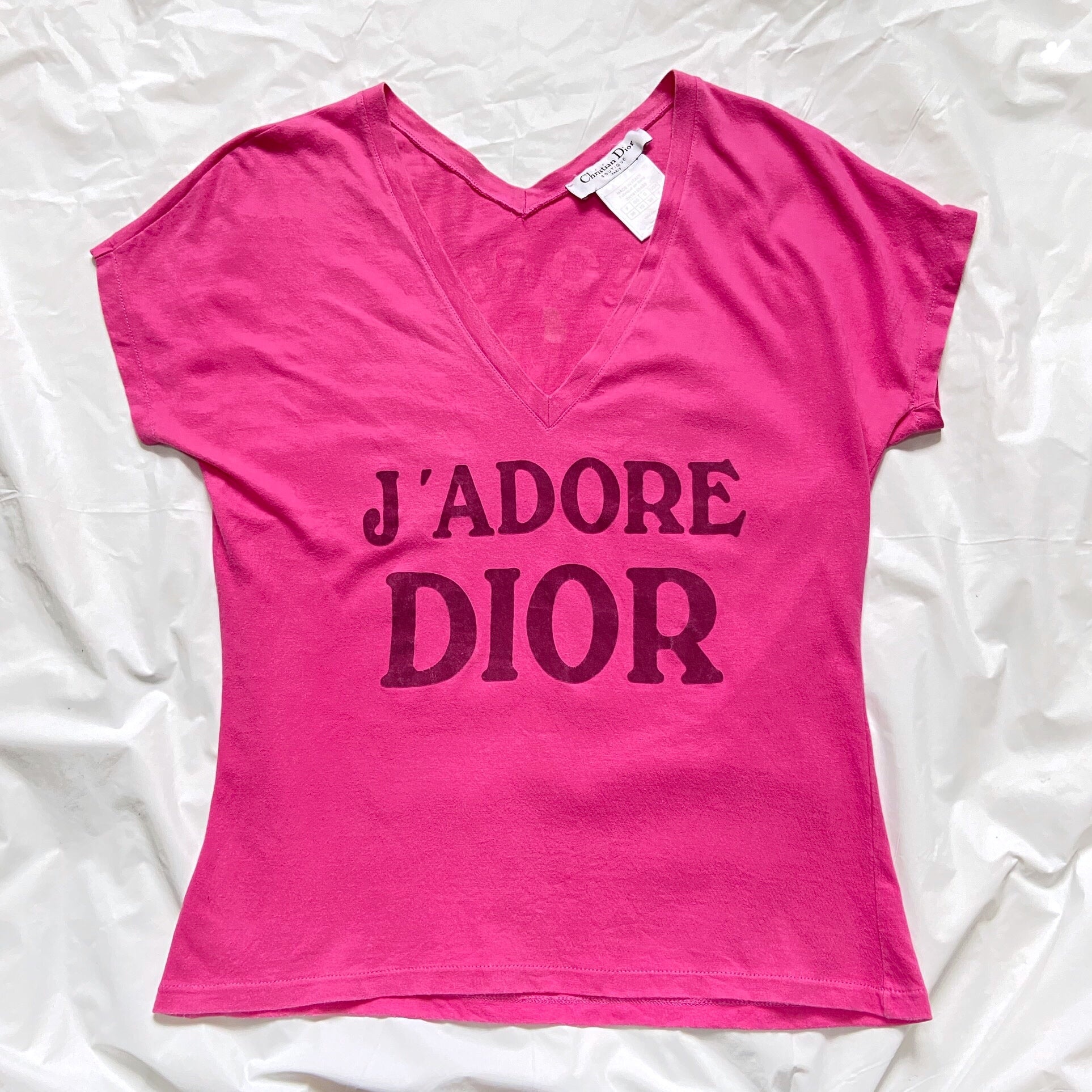 Christian Dior Fall 2003 Galliano “J’adore Dior” pink low neckline tee 42