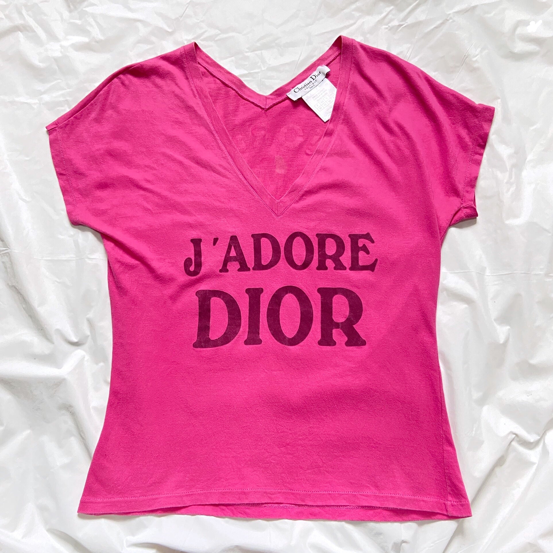 Christian Dior Fall 2003 Galliano “J’adore Dior” pink low neckline tee 42 - 4