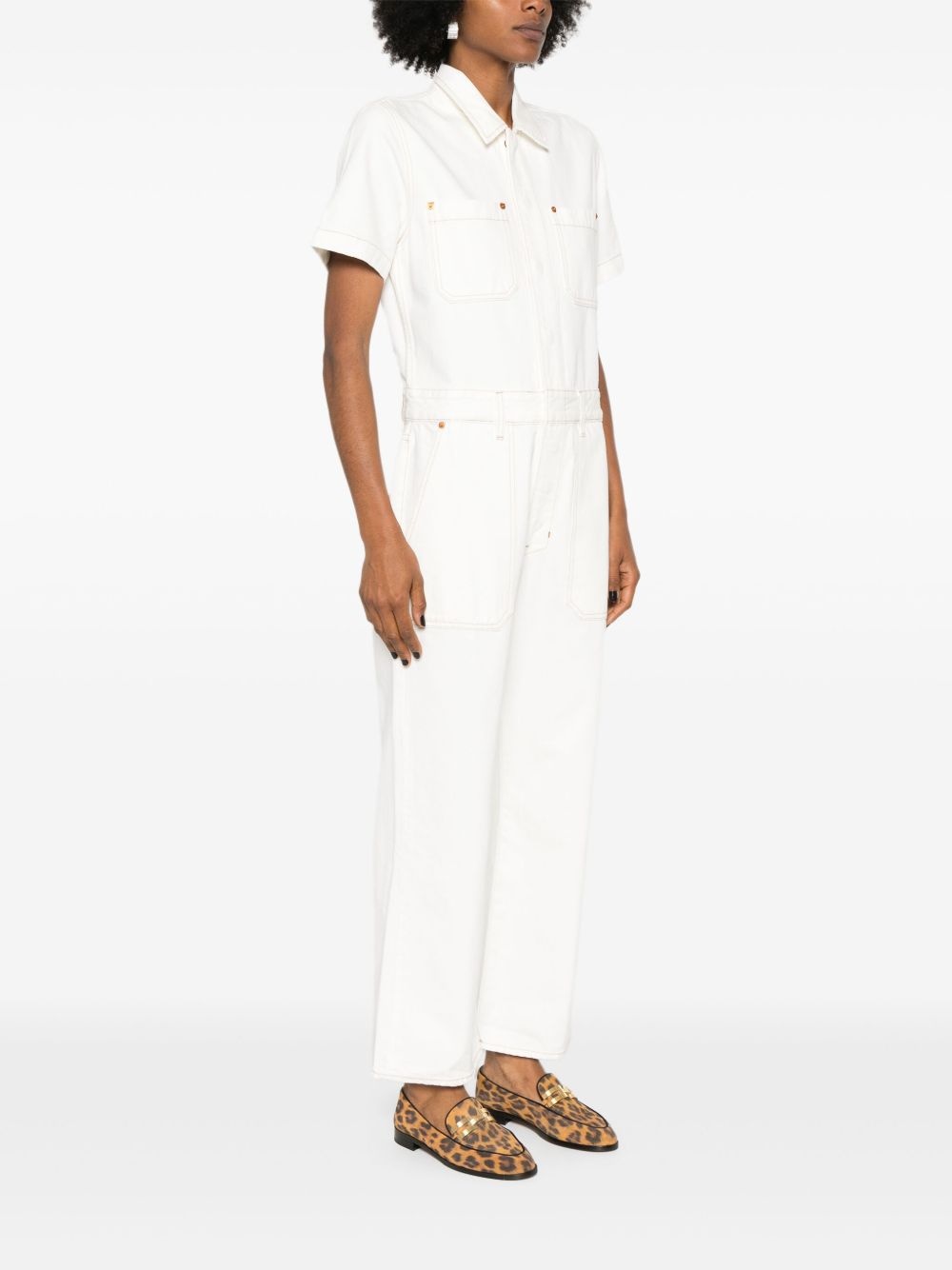 short-sleeved twill jumpsuit - 3