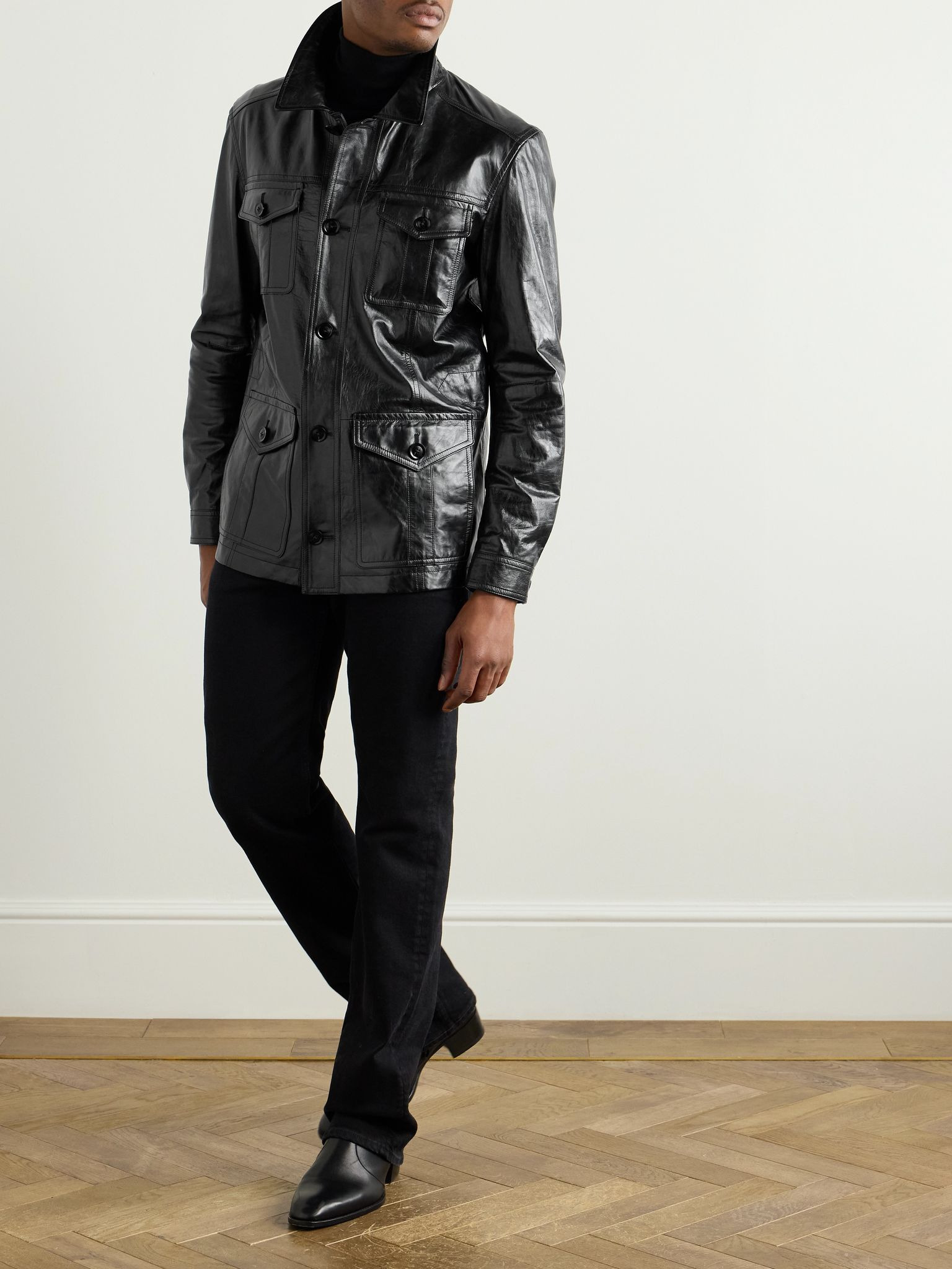 Textured-Leather Jacket Black - 2