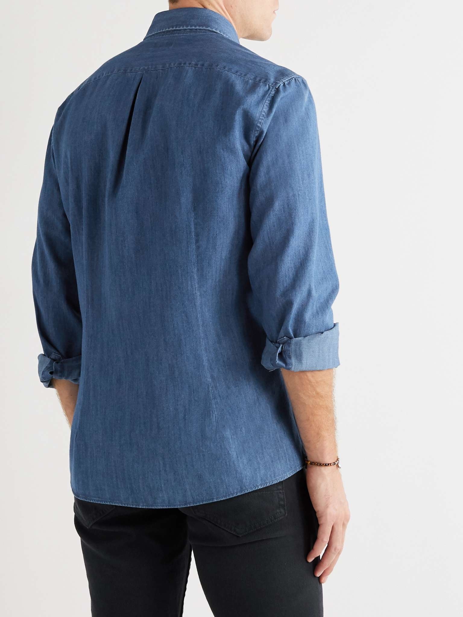 Slim-Fit Button-Down Collar Denim Shirt - 4