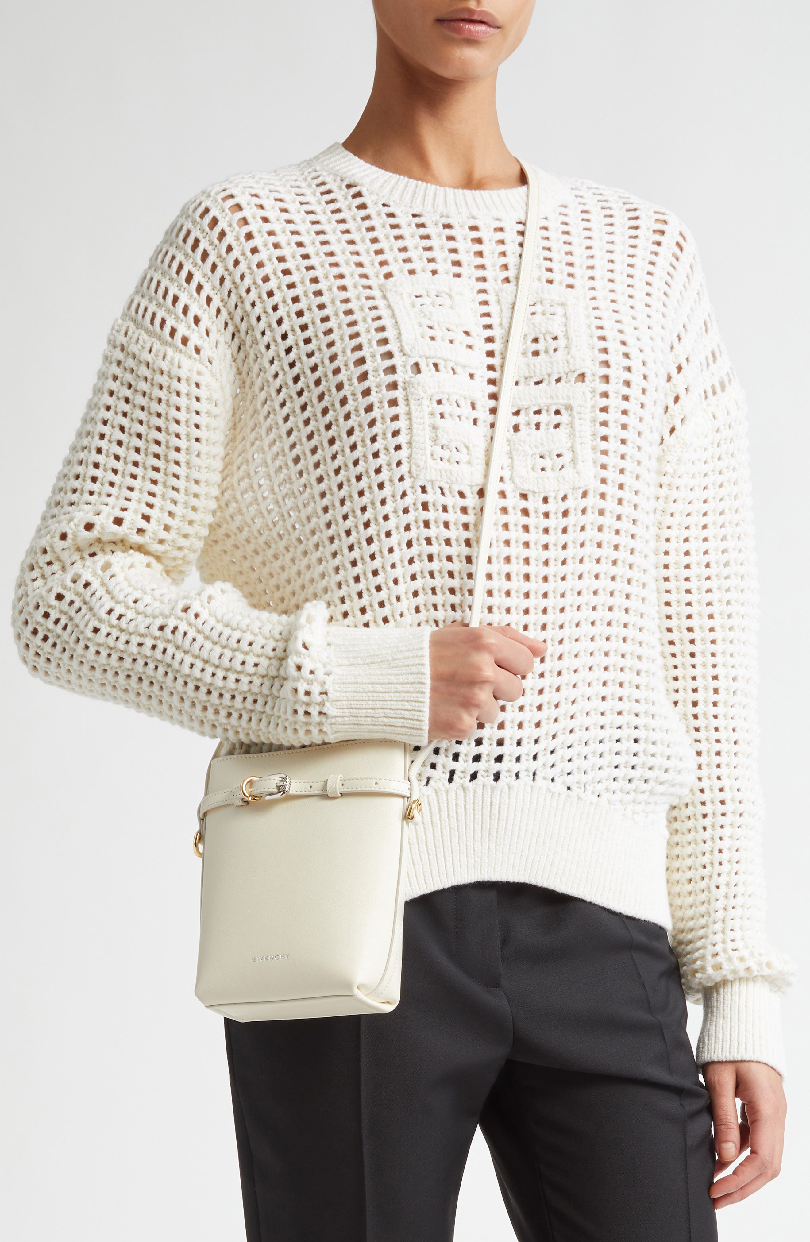 Givenchy Voyou Leather Pouch Crossbody Bag in Ivory at Nordstrom - 3