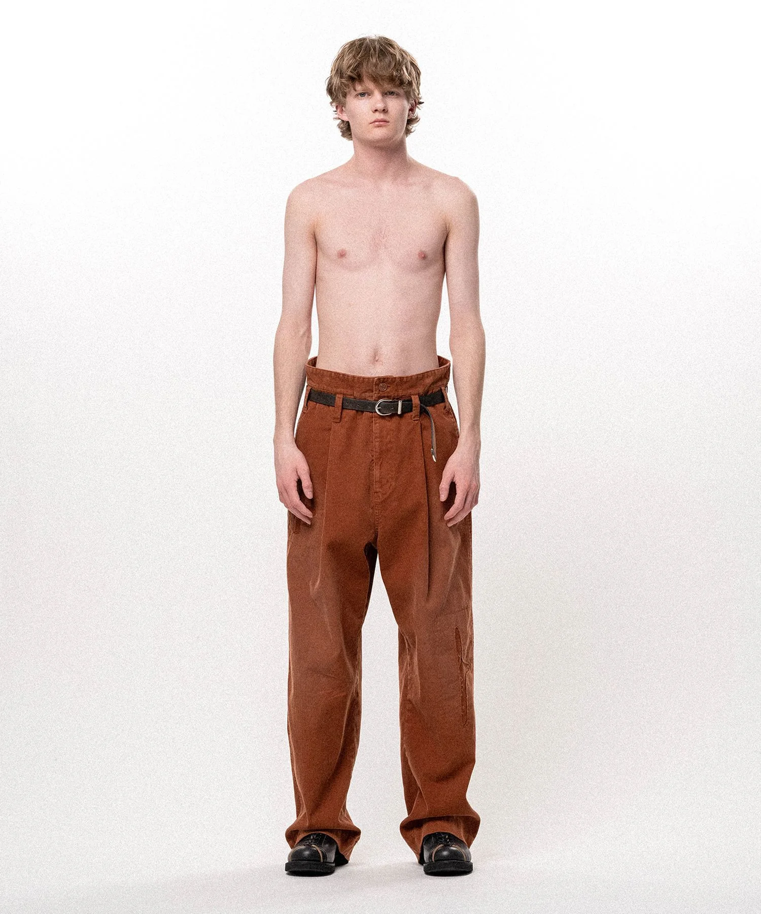 Repaired Corduroy V-Back Wide Pants - 1