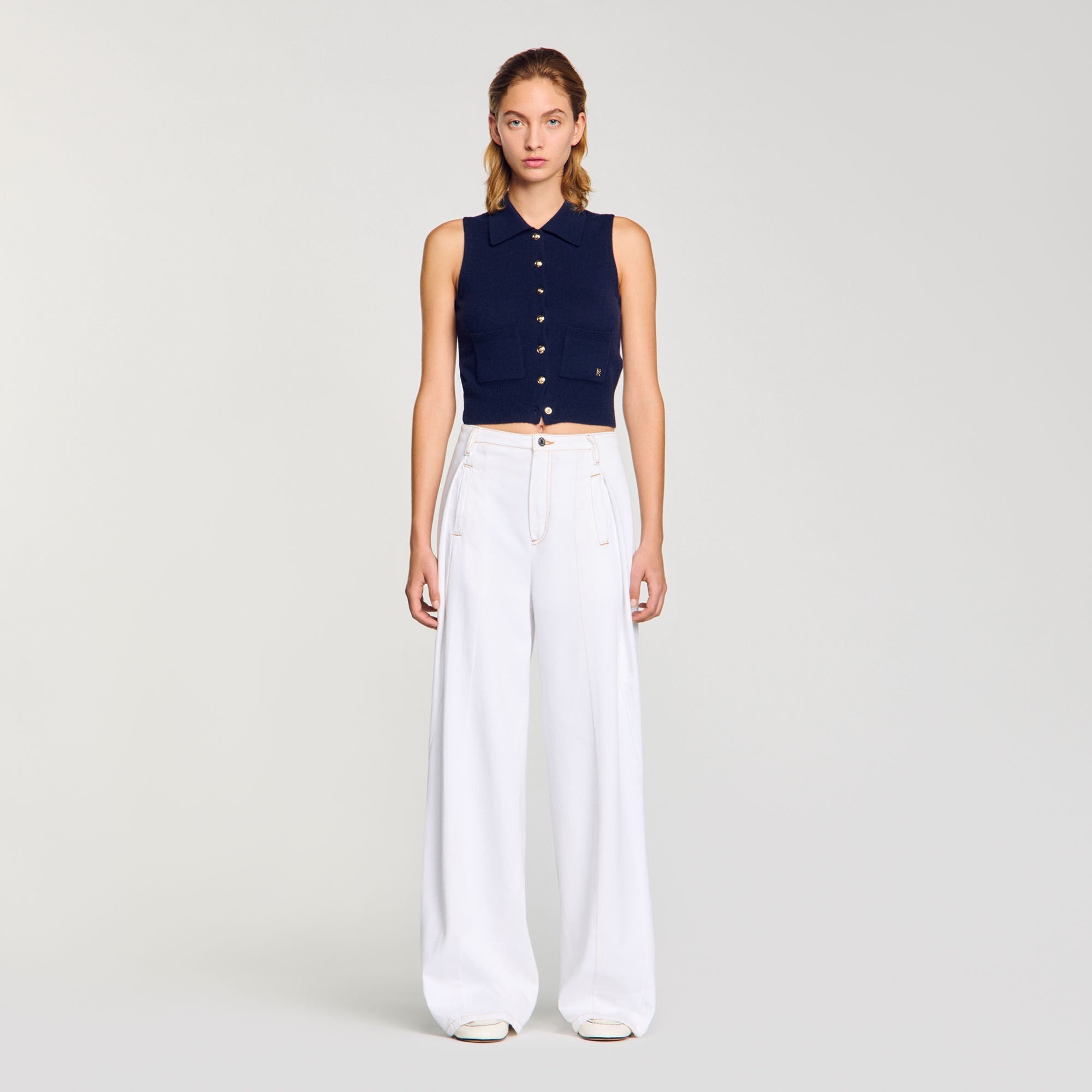 TOPSTITCHED WIDE-LEG JEANS - 2