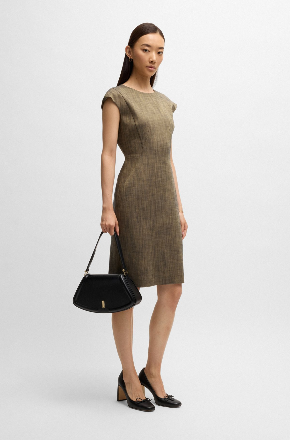 CAP-SLEEVE DRESS IN MELANGE STRETCH SHARKSKIN - 2