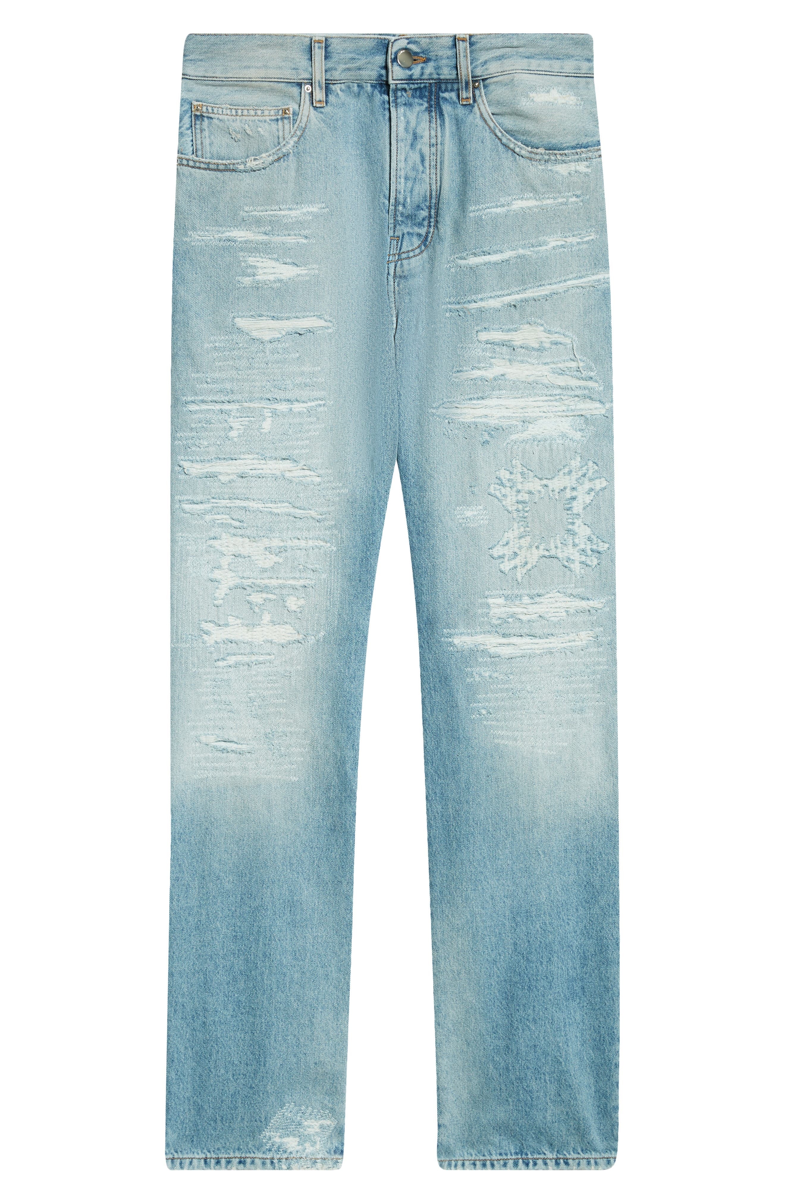 AMIRI MA Quad Rip & Repair Straight Leg Jeans in Surf Indigo at Nordstrom - 6
