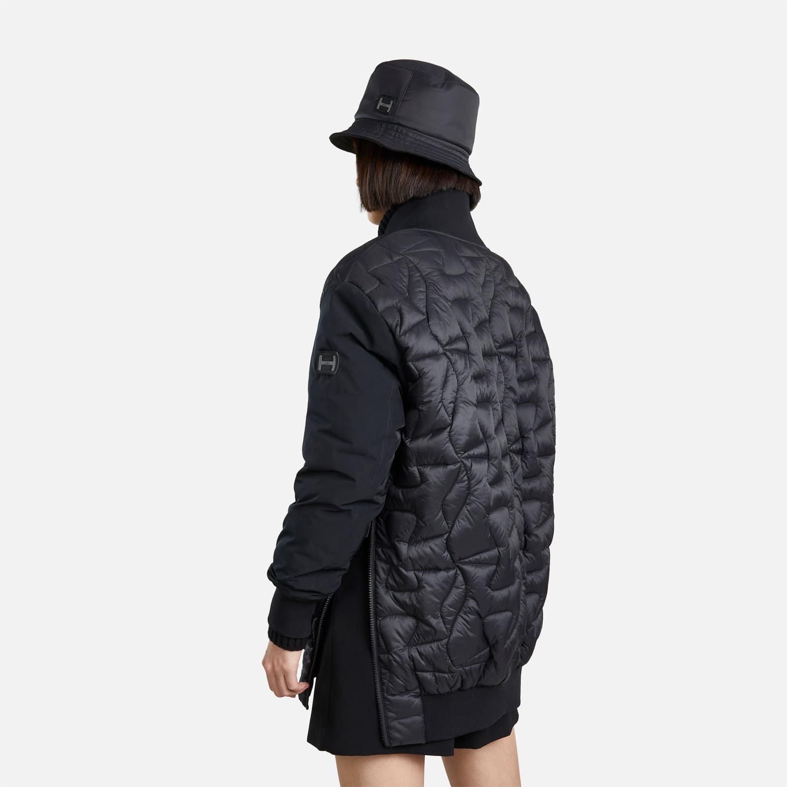 Long Quilted Bomber Jacket Black - 7