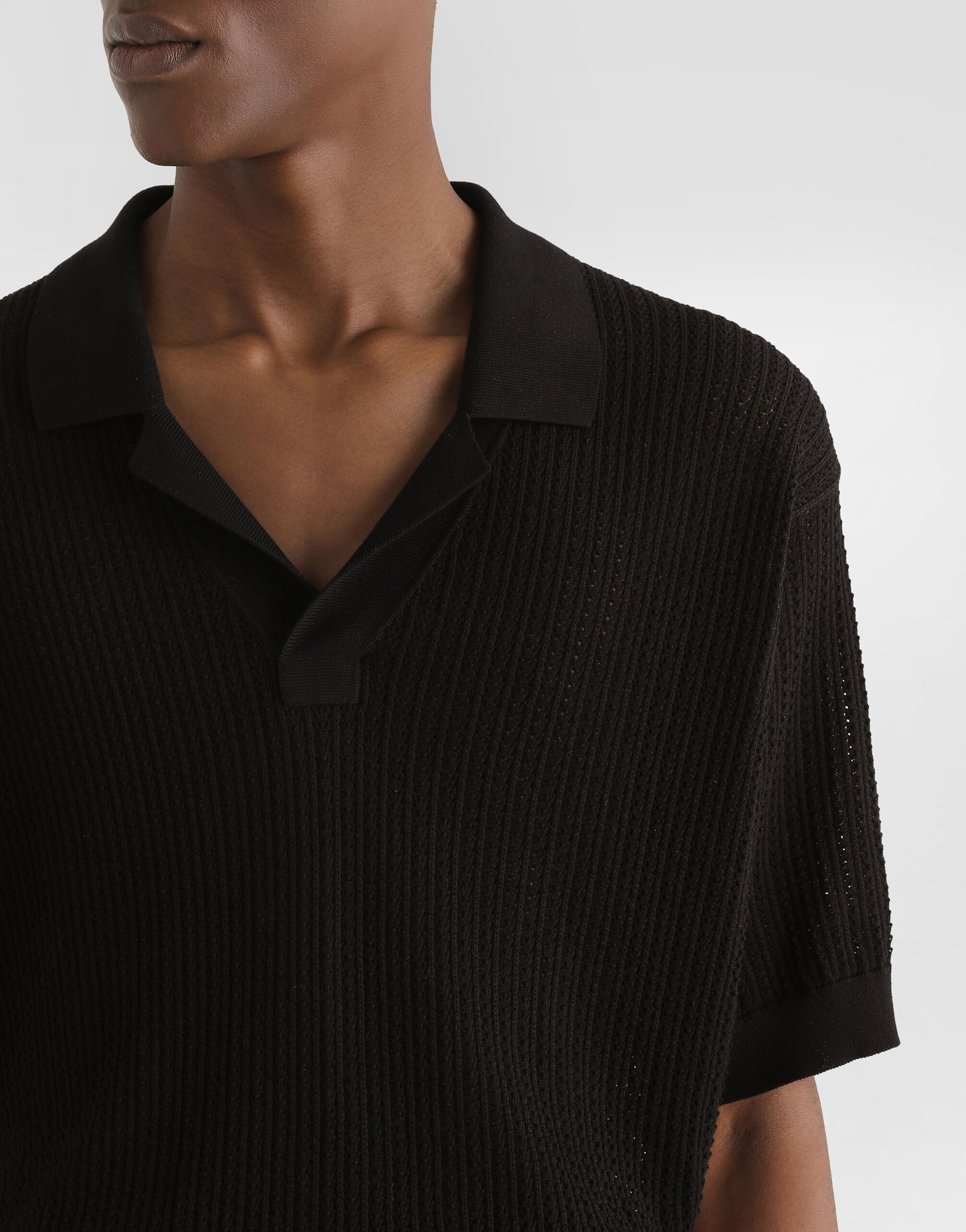 Short-sleeved cotton openwork polo-shirt - 4