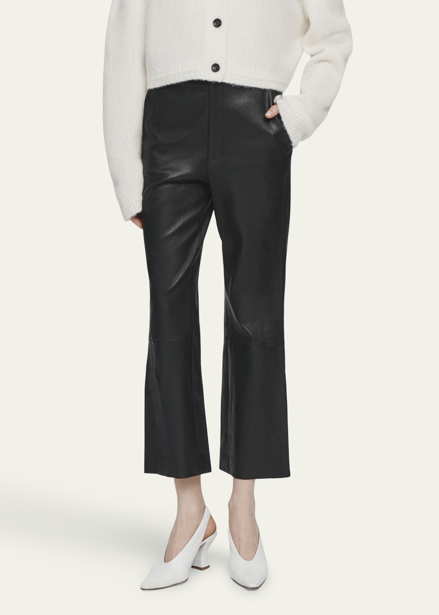 High Waist Crop Leather Pants - 4