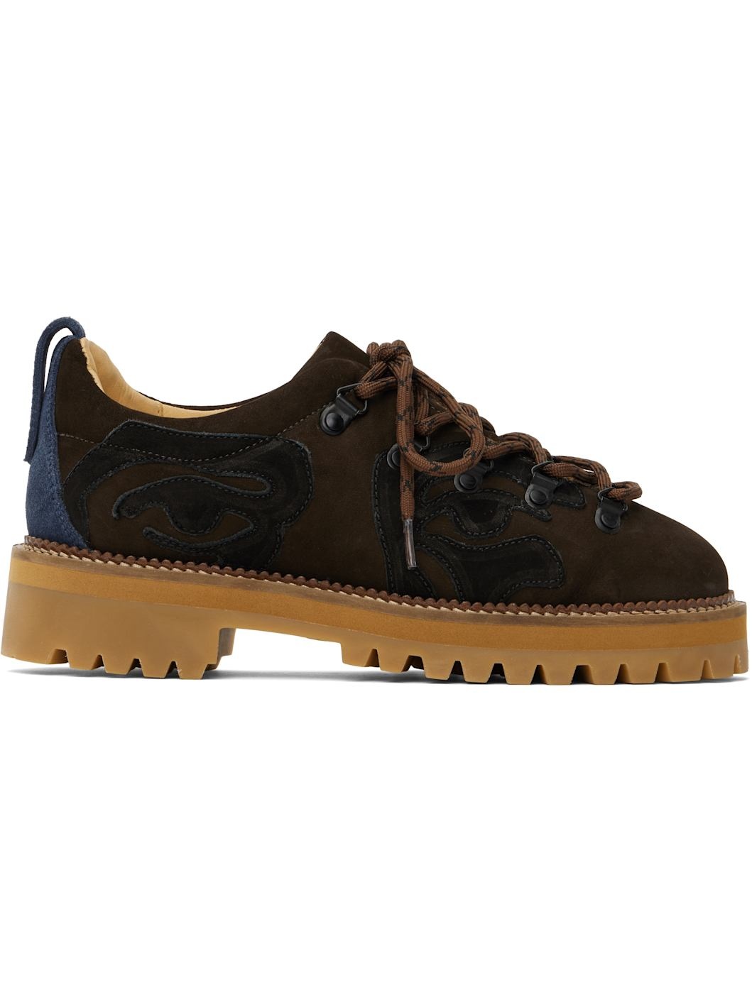Brown Patchwork Eye Low Hiking Boots - 1
