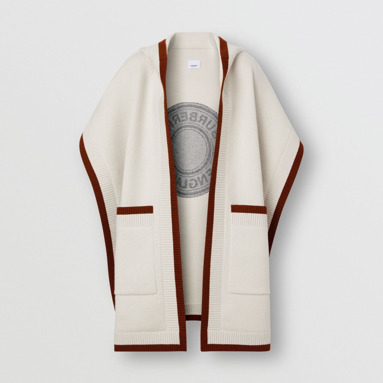 Logo Graphic Wool Cashmere Jacquard Hooded Cape - 1