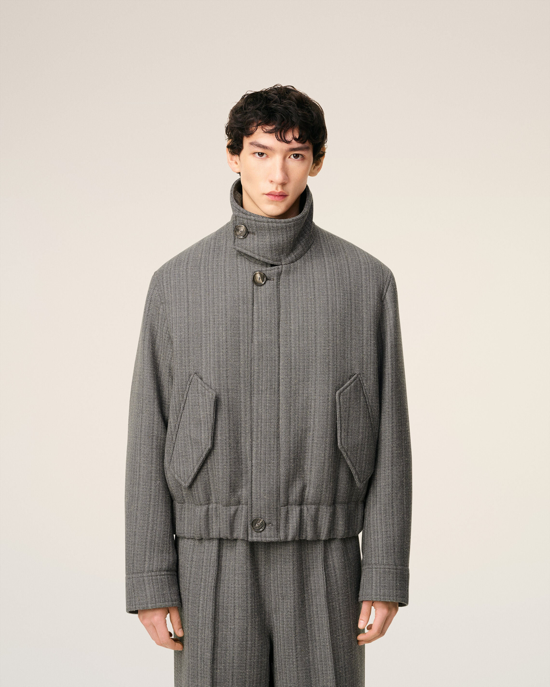 GREY WOOL HERRINGBONE HARRINGTON JACKET - 3