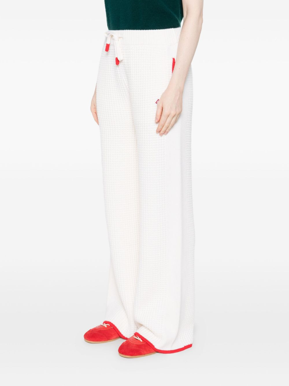contrast-trim waffle-knit trousers - 3