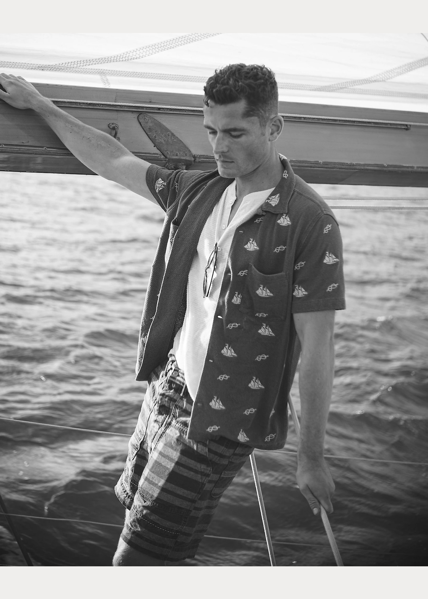 Nautical-Embroidered Piqué Camp Shirt - 5
