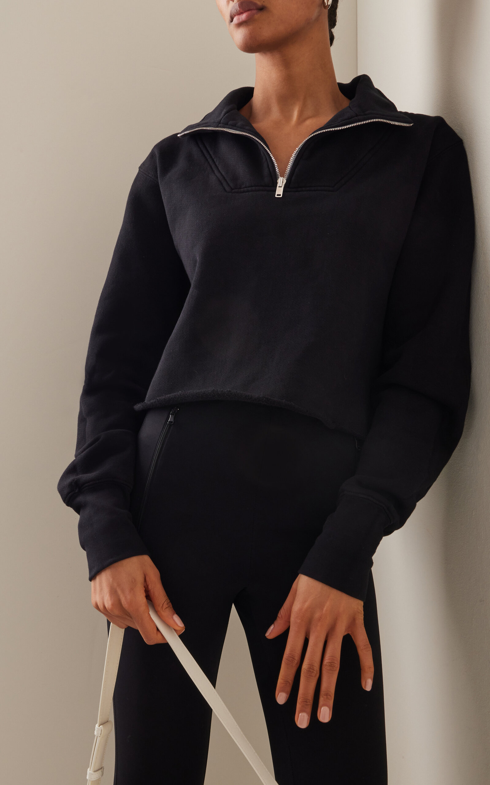 Cropped Raglan-Sleeve Cotton Pullover black - 3