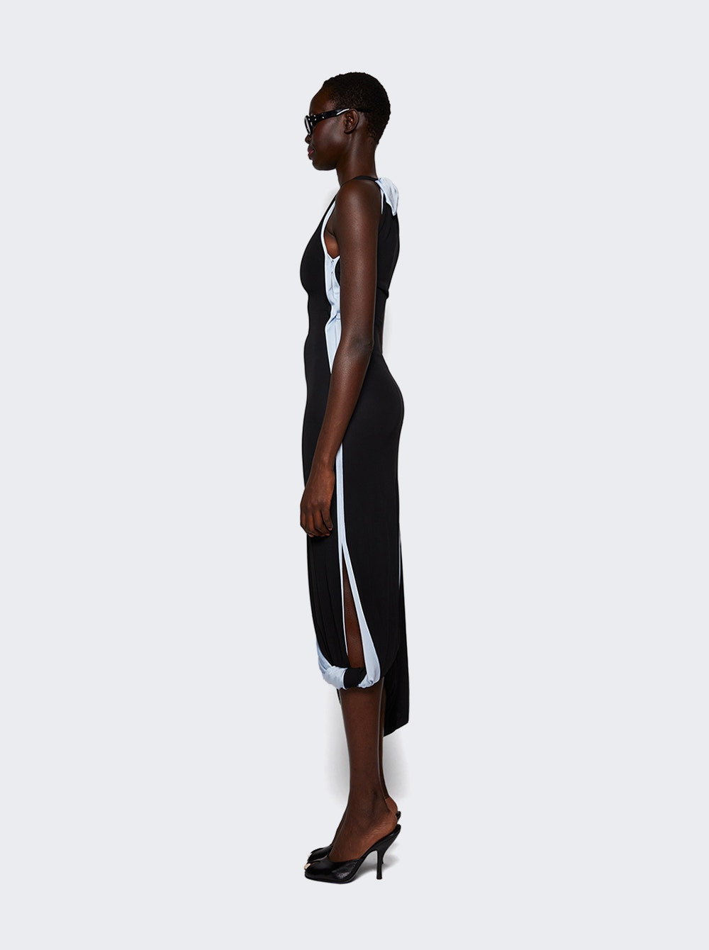Double Layer Jersey Dress Black And Iceberg - 4