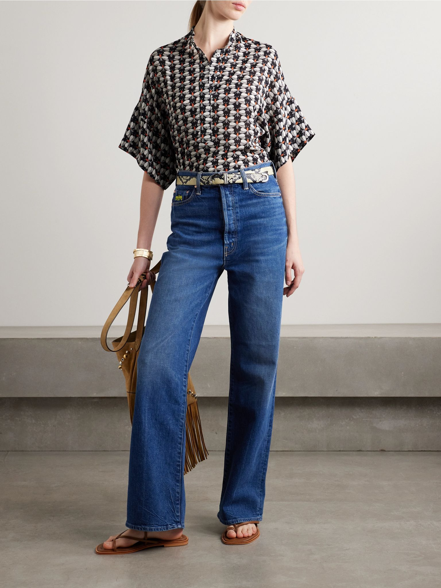 + MOTHER Estelle printed crepe blouse Black - 2