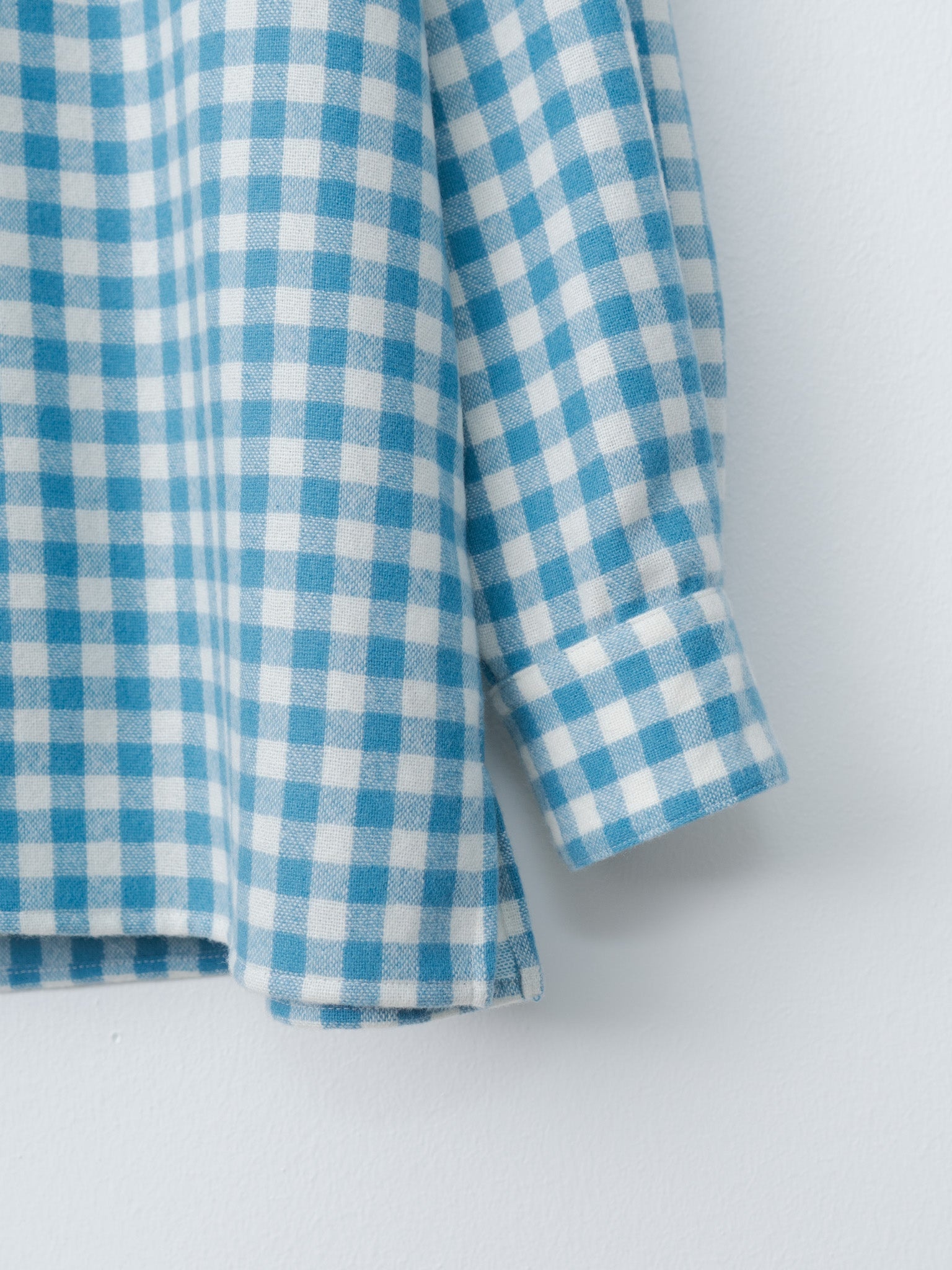 Airy Smooth Cashmere Shirt Blouson - Light Blue Gingham Check - 8