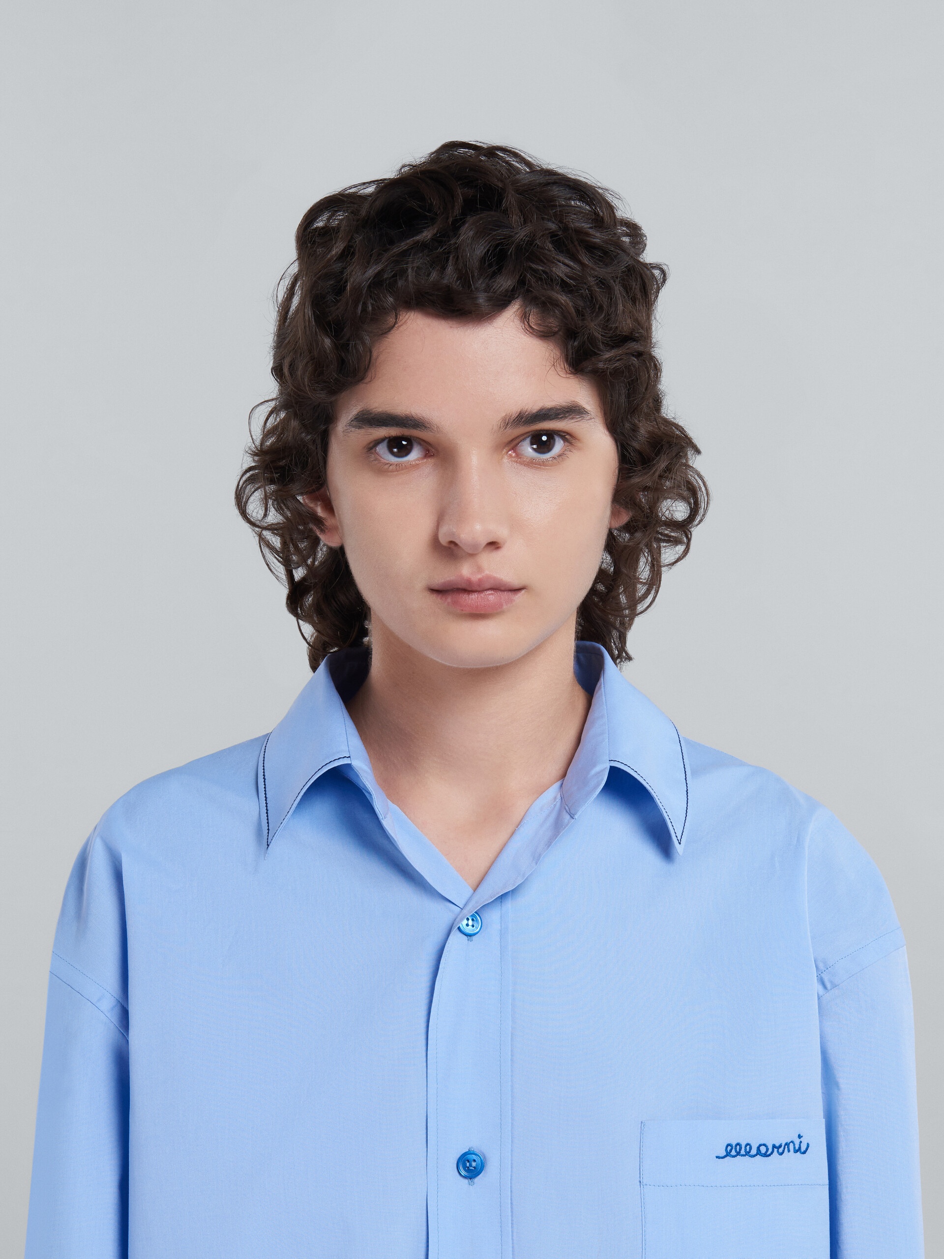 LIGHT BLUE BIO COTTON SHIRT WITH EMBROIDERED LOGO - 4
