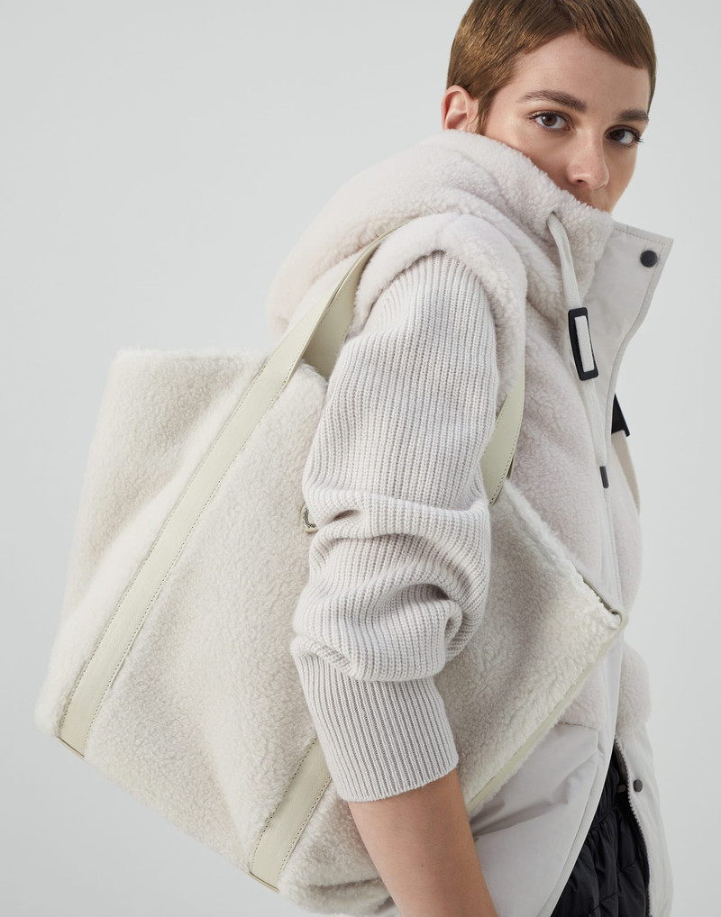 Virgin wool and cashmere fleecy shopper bag with monili 4