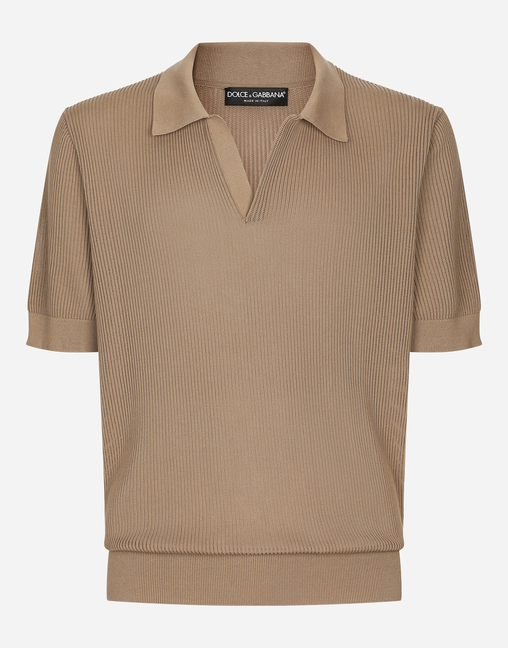 Cotton openwork V-neck polo shirt - 1