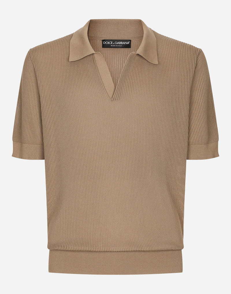 Cotton openwork V-neck polo shirt 1