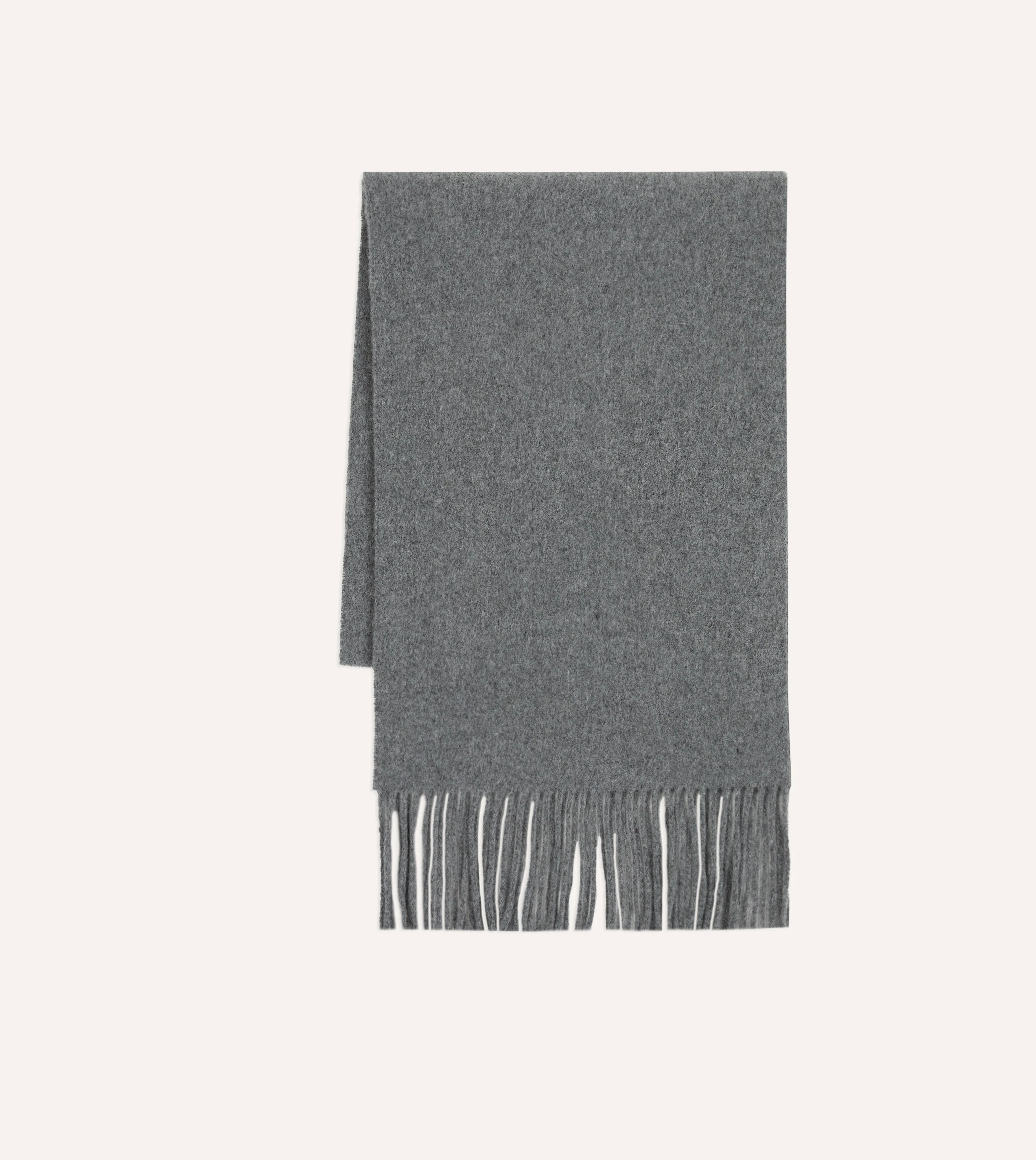 Grey Solid Wool Fringed Scarf - 1