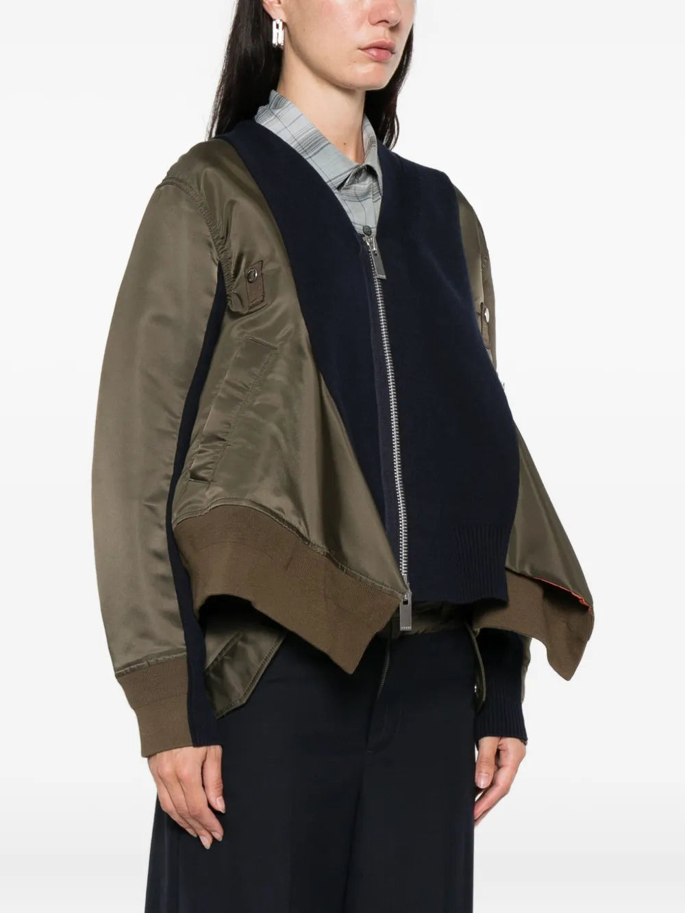 Nylon Twill X Knit Cardigan - 3