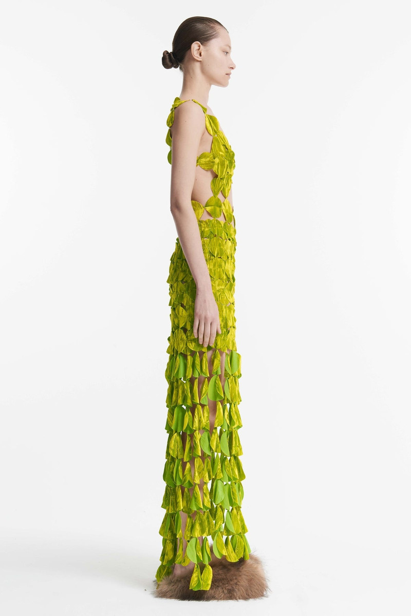 MULTI CIRCLE ASYMMETRIC DOUBLE LAYERED DRESS CITRON - EXCLUSIVE 3