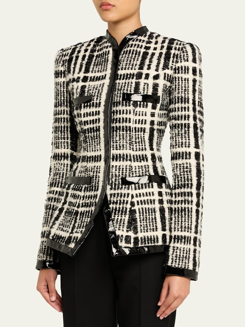 Check Tweed Single-Breasted Tailored Jacket 4