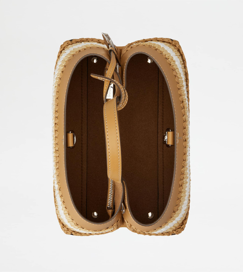 BAG IN LEATHER AND RAFFIA MICRO - BROWN, BEIGE, WHITE 4