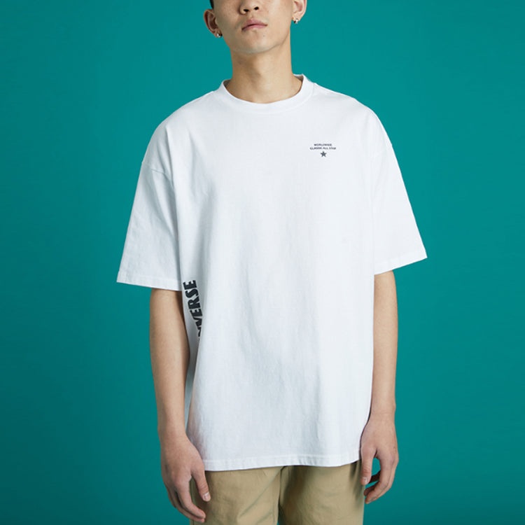 Men's Converse Skate Loose Printing Sports Round Neck Short Sleeve White 10021508-A03 - 3