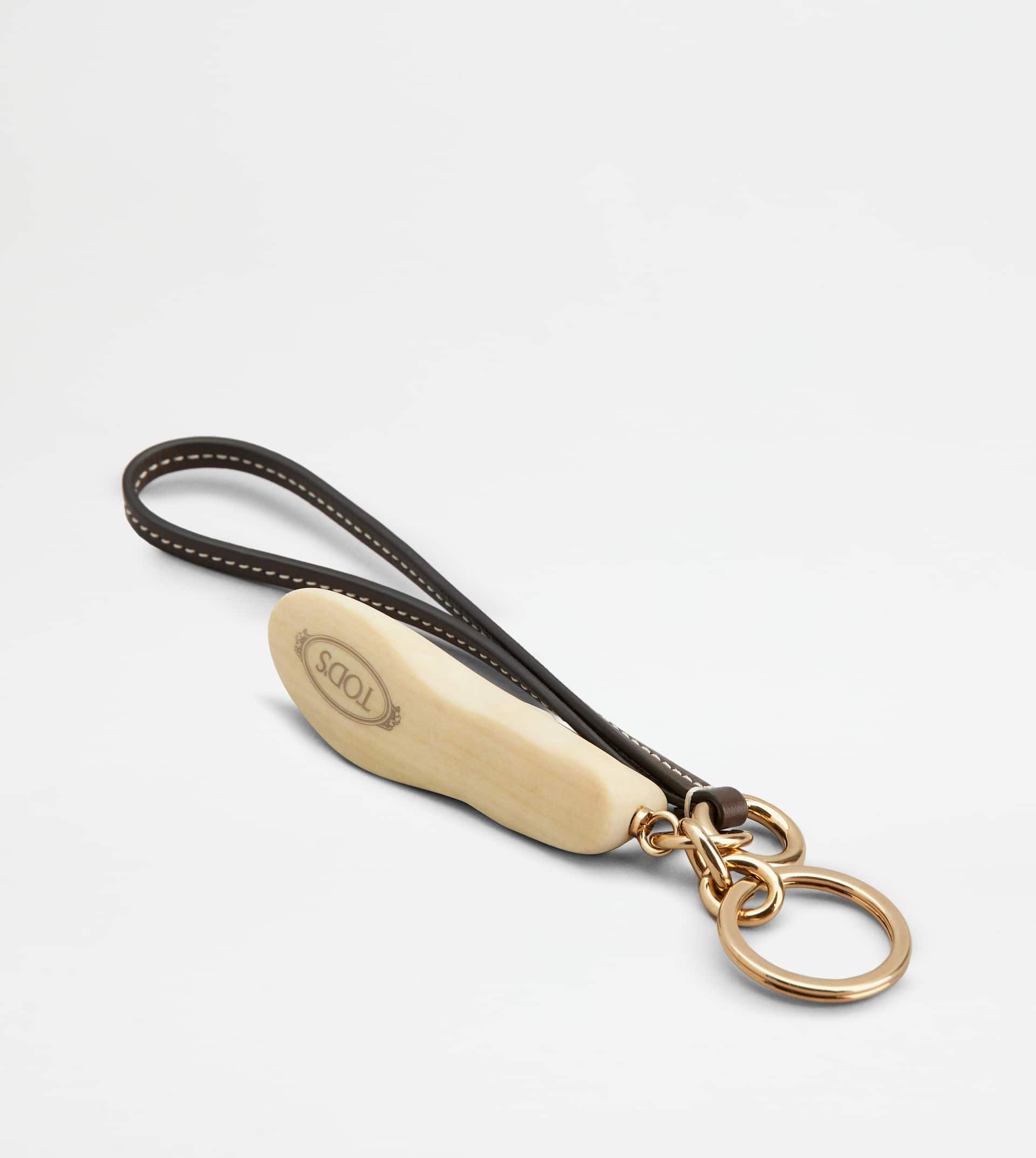 SHOE-SHAPED PENDANT IN LEATHER - BROWN, OFF WHITE - 2