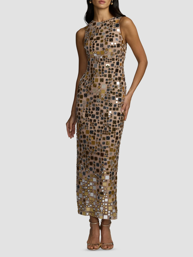 Women's Embellished Mesh Sleeveless Maxi Dress - Beige 1