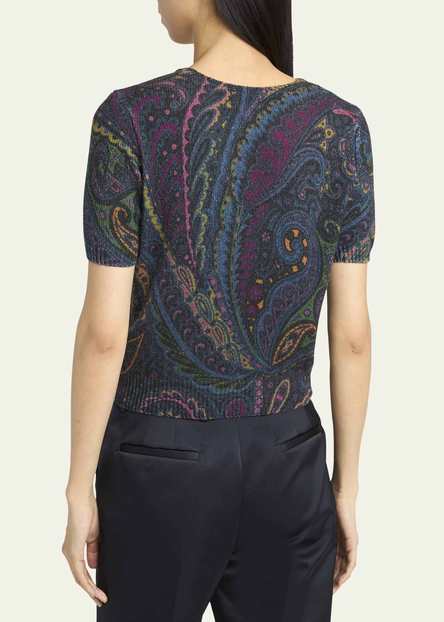 Short-Sleeve Knit Paisley Sweater - 3