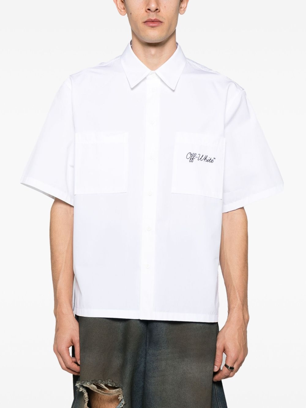 logo-embroidered shirt - 3