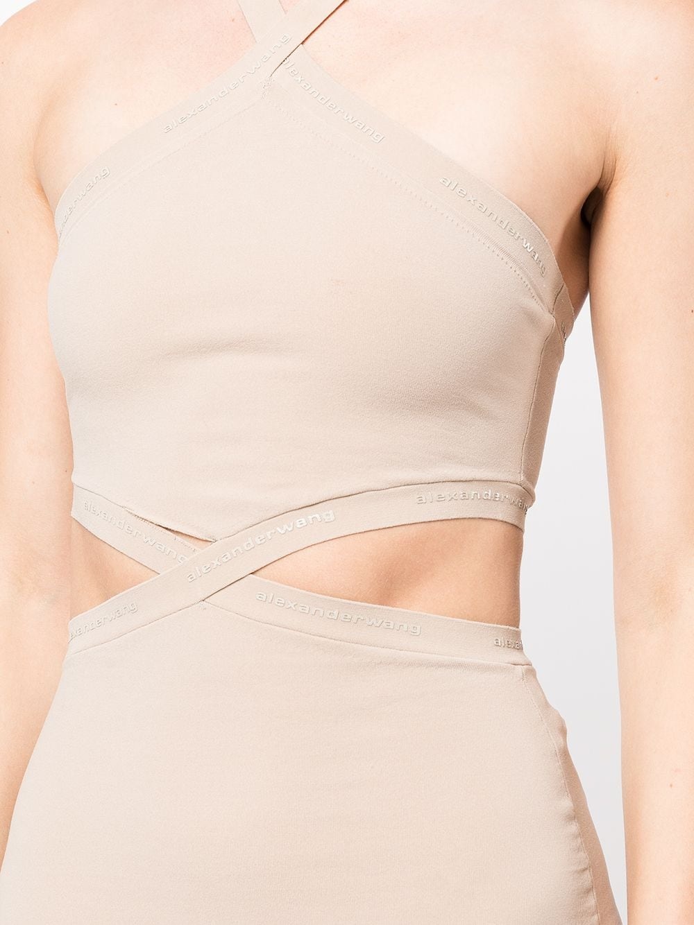 logo-trim halterneck dress - 5