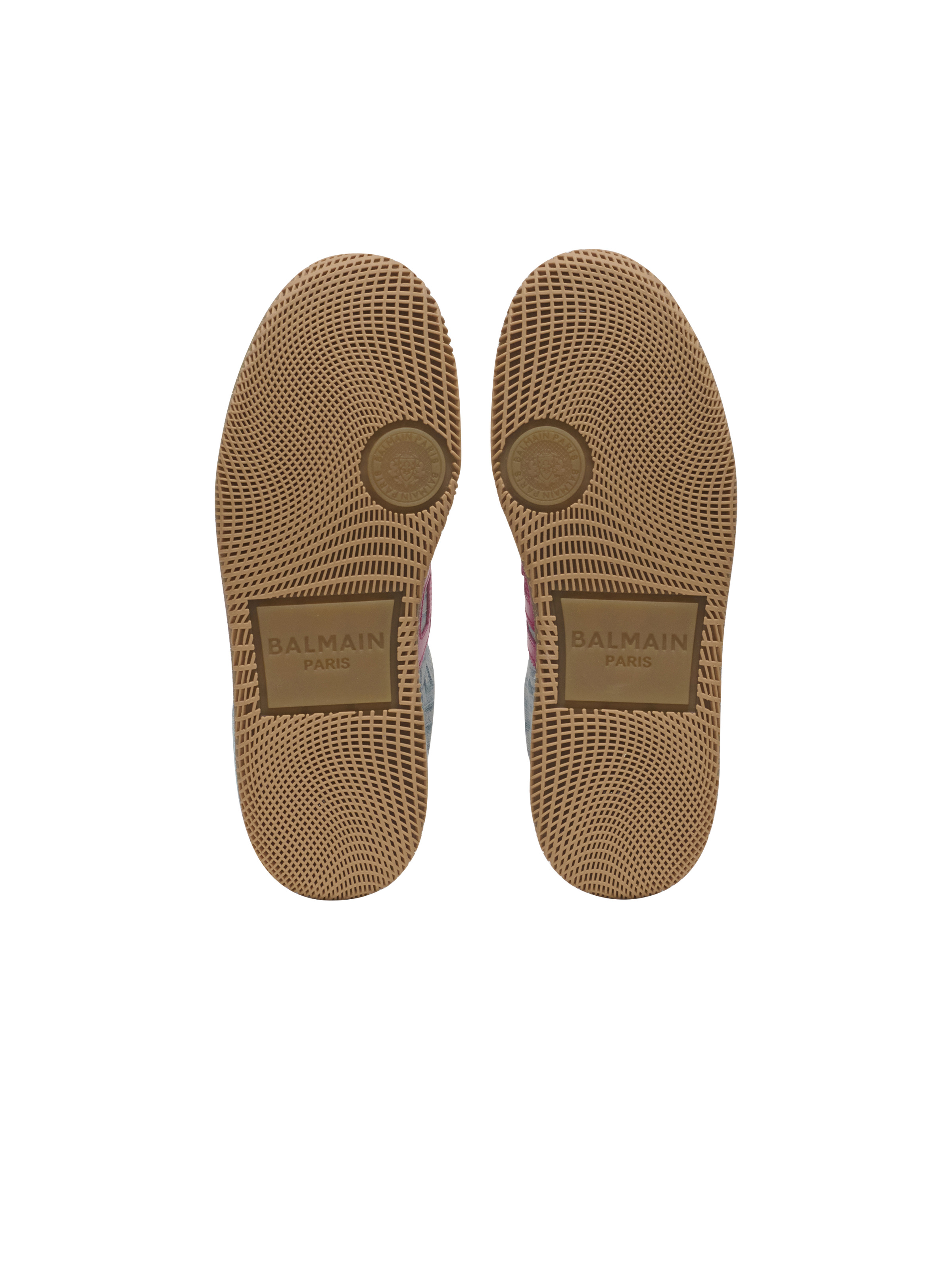 Balmain Swan leather and denim monogram sneakers - 4