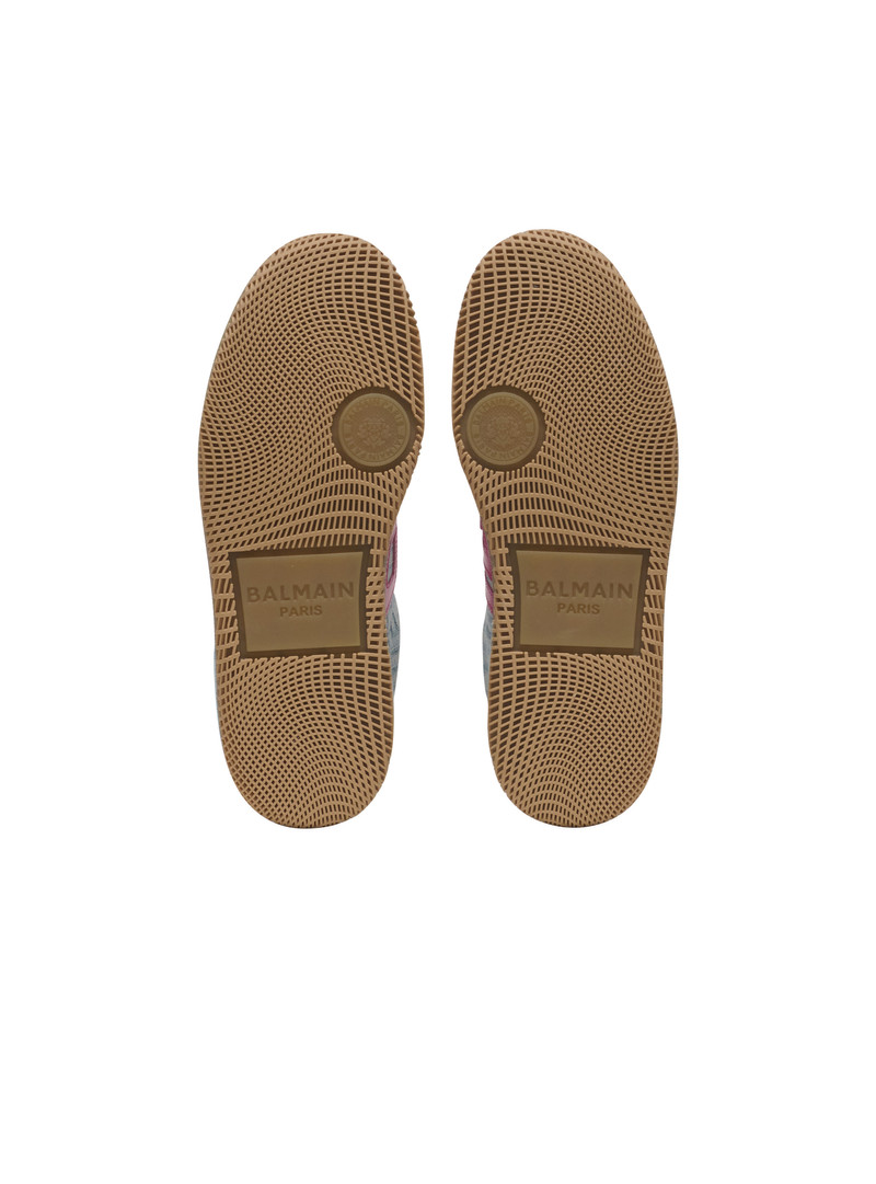 Balmain Swan leather and denim monogram sneakers 4
