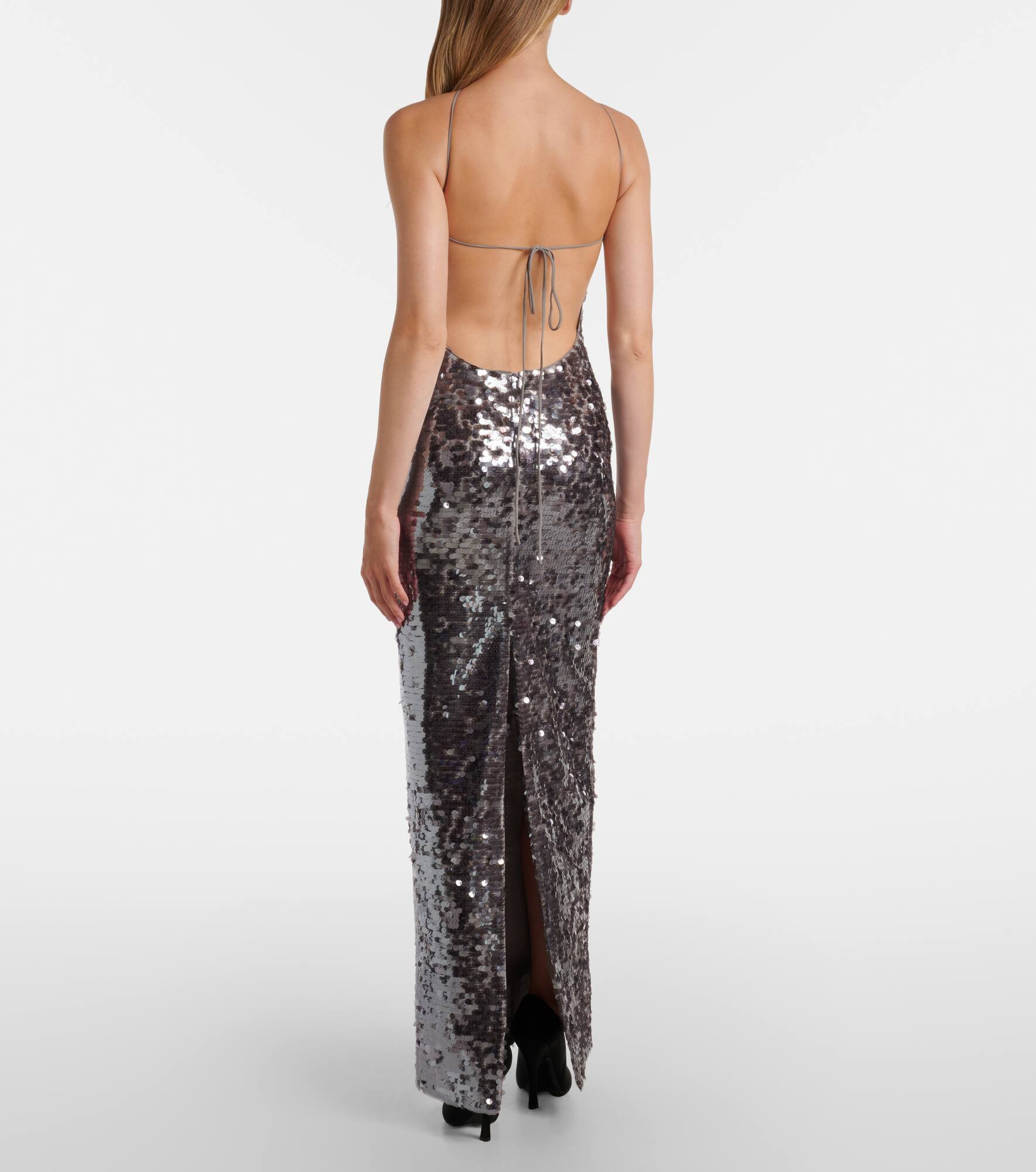 Floral-appliqué sequined gown - 3