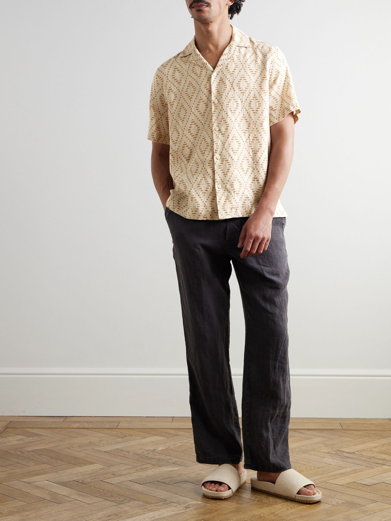 FRESCOBOL CARIOCA Roberto Camp-Collar Printed Linen Shirt Beige outlook