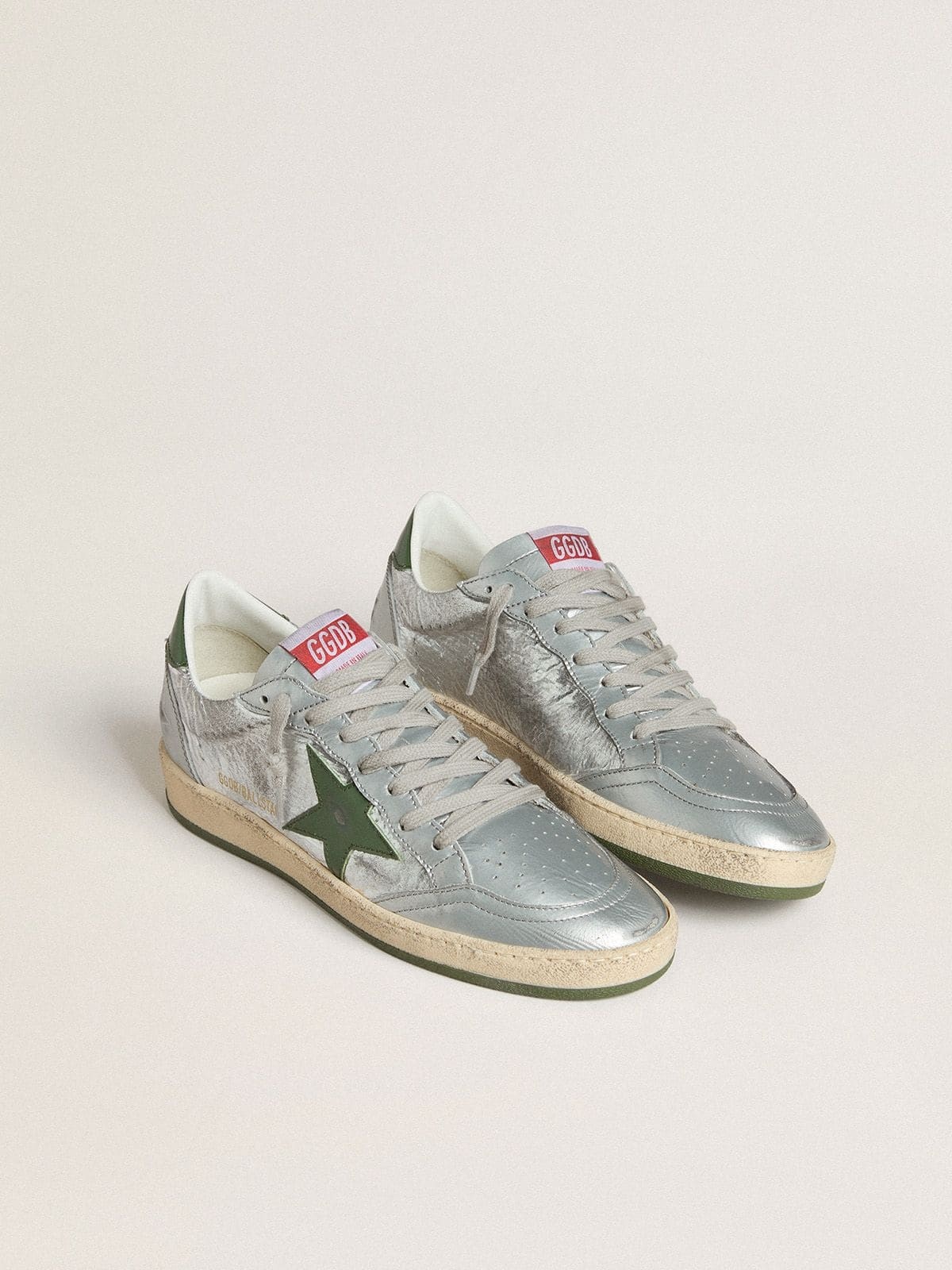 Women's Ball Star in silver nylon with green leather star and heel tab - 2