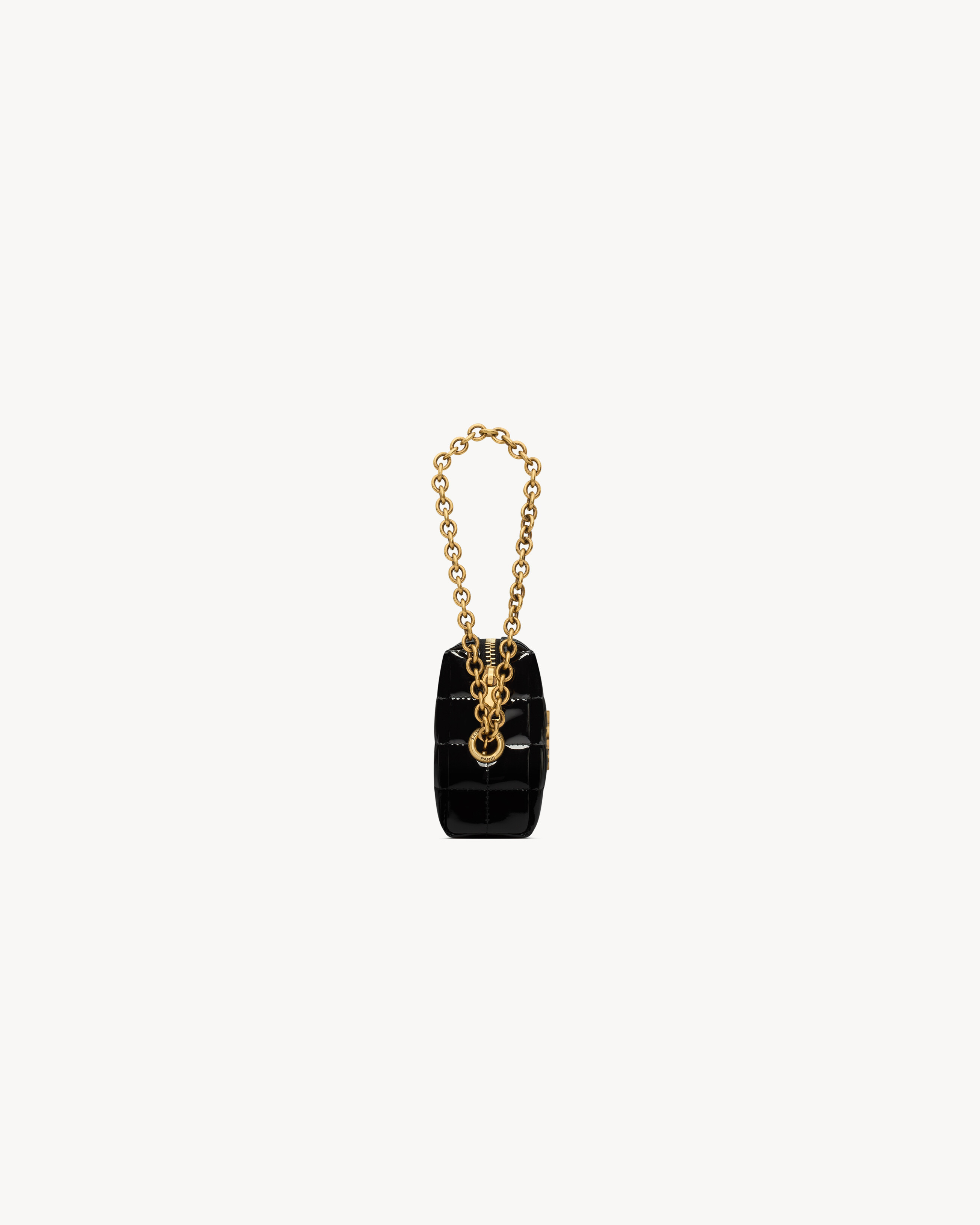 CASSANDRE MATELASSÉ CARRÉ POUCH ON CHAIN IN SHINY CANVAS - 4