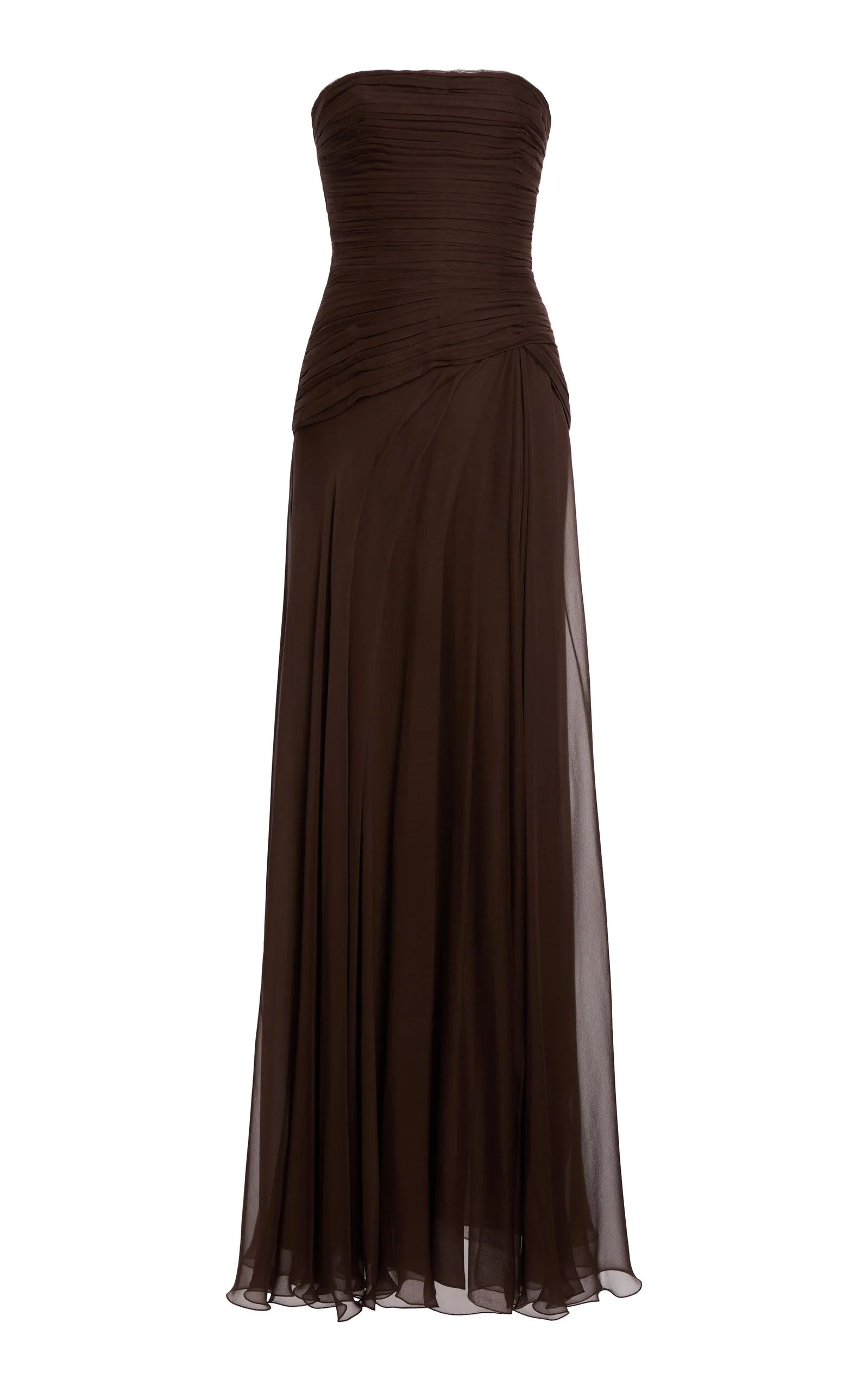 Chiffon Draped Long Dress brown - 1