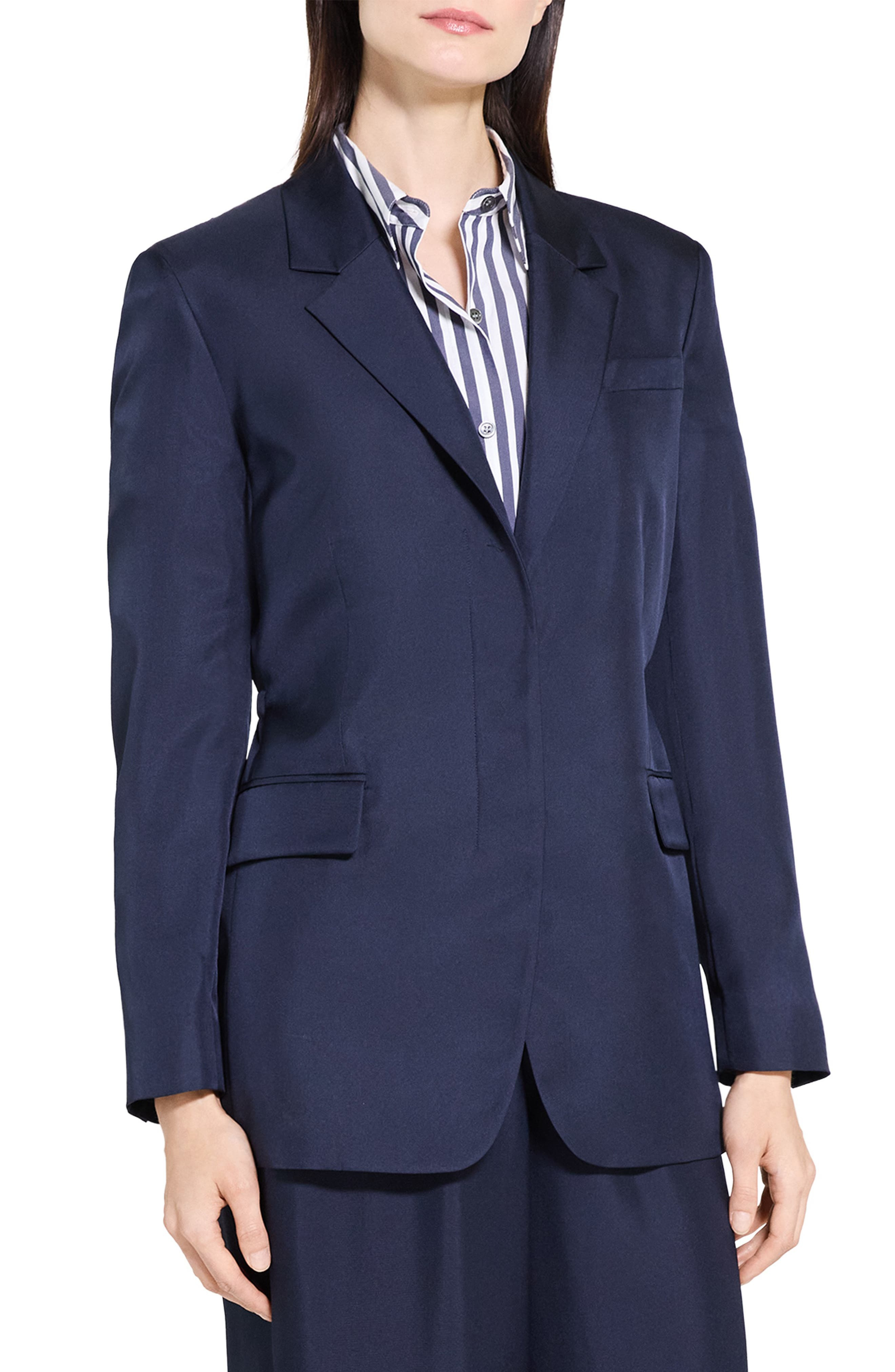 Theory Notched Lapel Silk Blazer in Nocturne Navy at Nordstrom - 9
