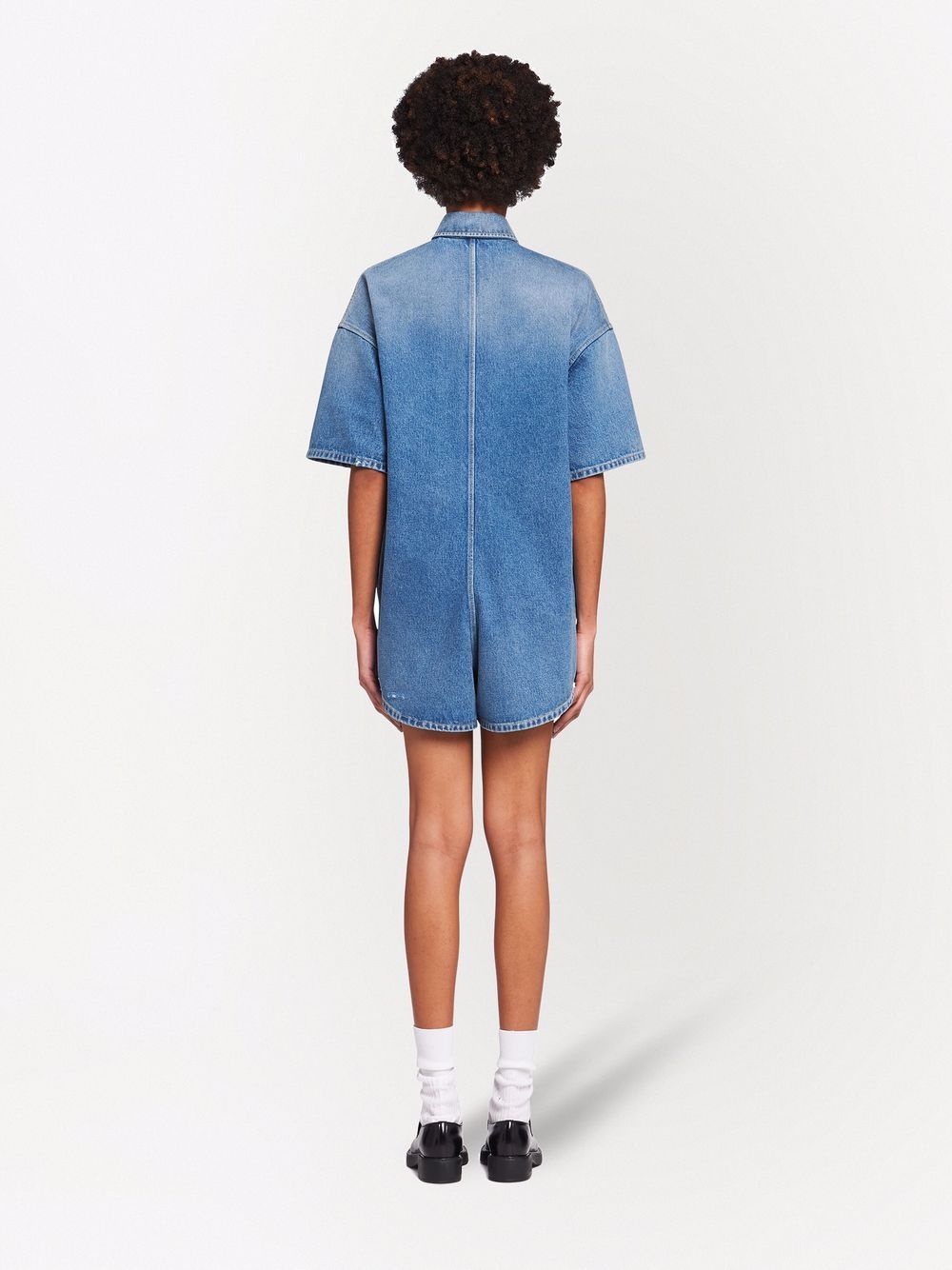 logo-patch denim playsuit - 4